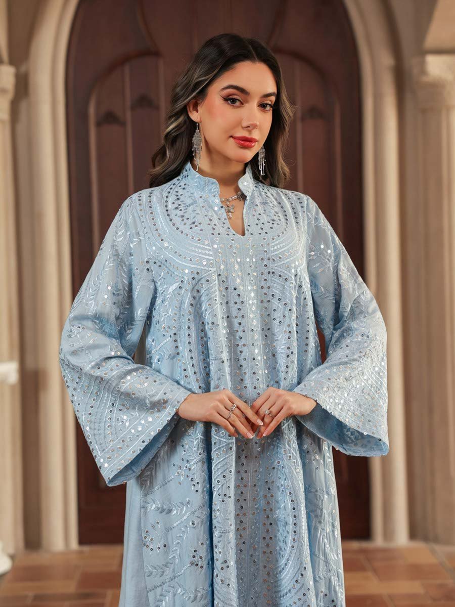 Blue Sequin Ankle-Length A-Line Jalabiya