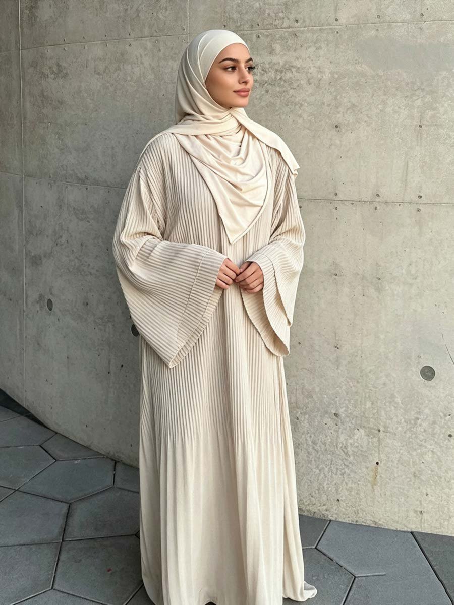 Khaki Pleated Jalabiya Dress