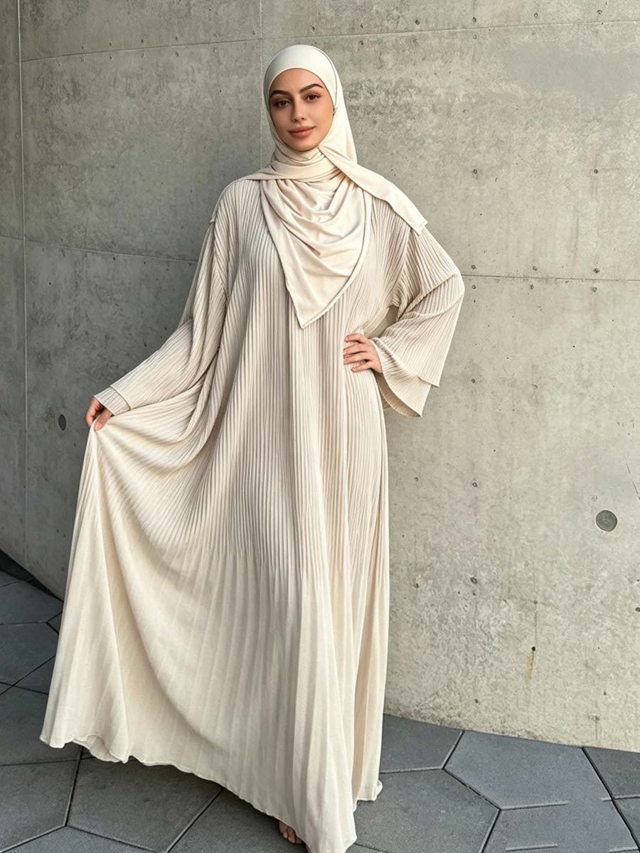 Khaki Pleated Jalabiya Dress