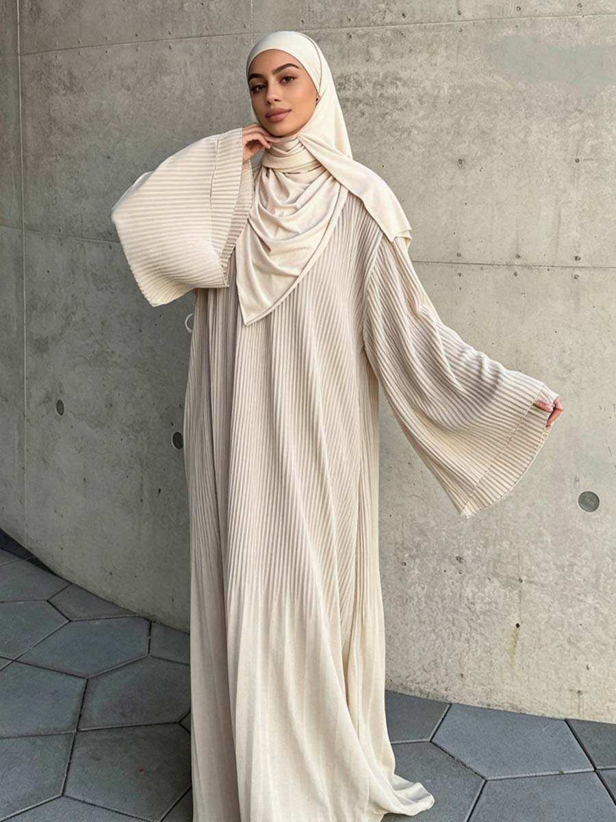 Khaki Pleated Jalabiya Dress