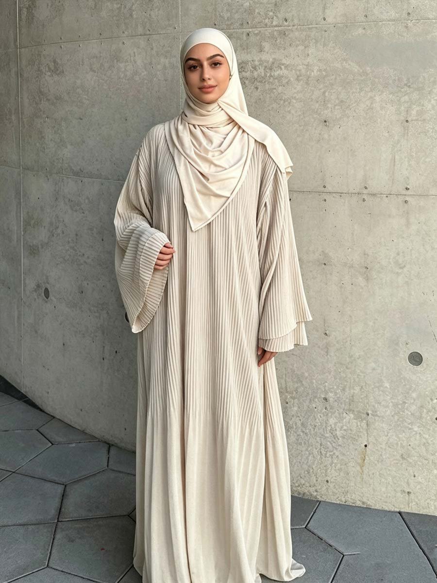 Khaki Pleated Jalabiya Dress