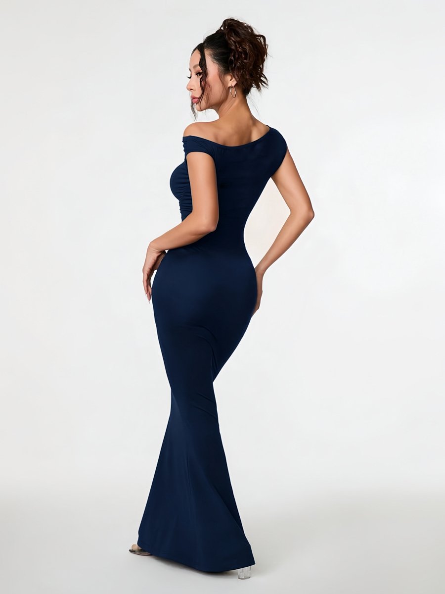 Navy Blue One-Shoulder Bodycon Maxi Dress