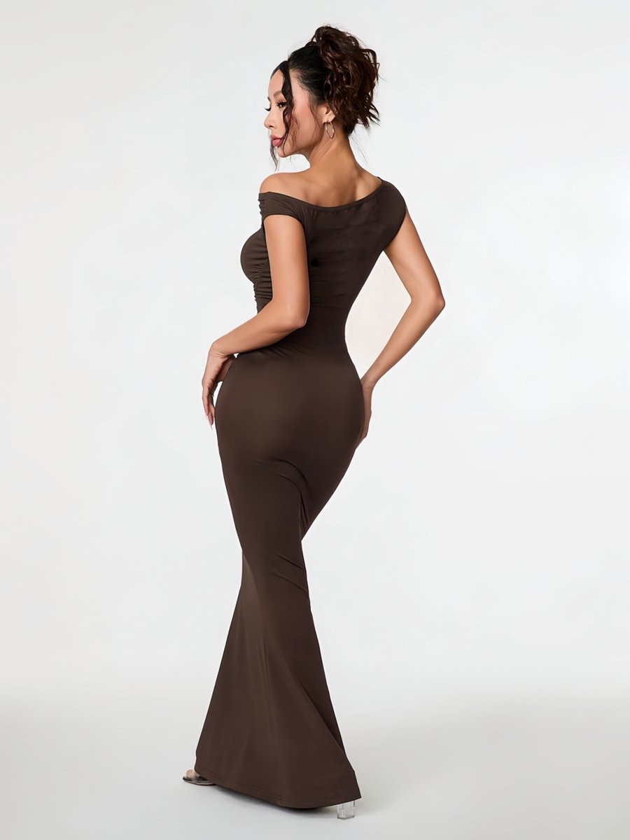 Brown One-Shoulder Bodycon Maxi Dress