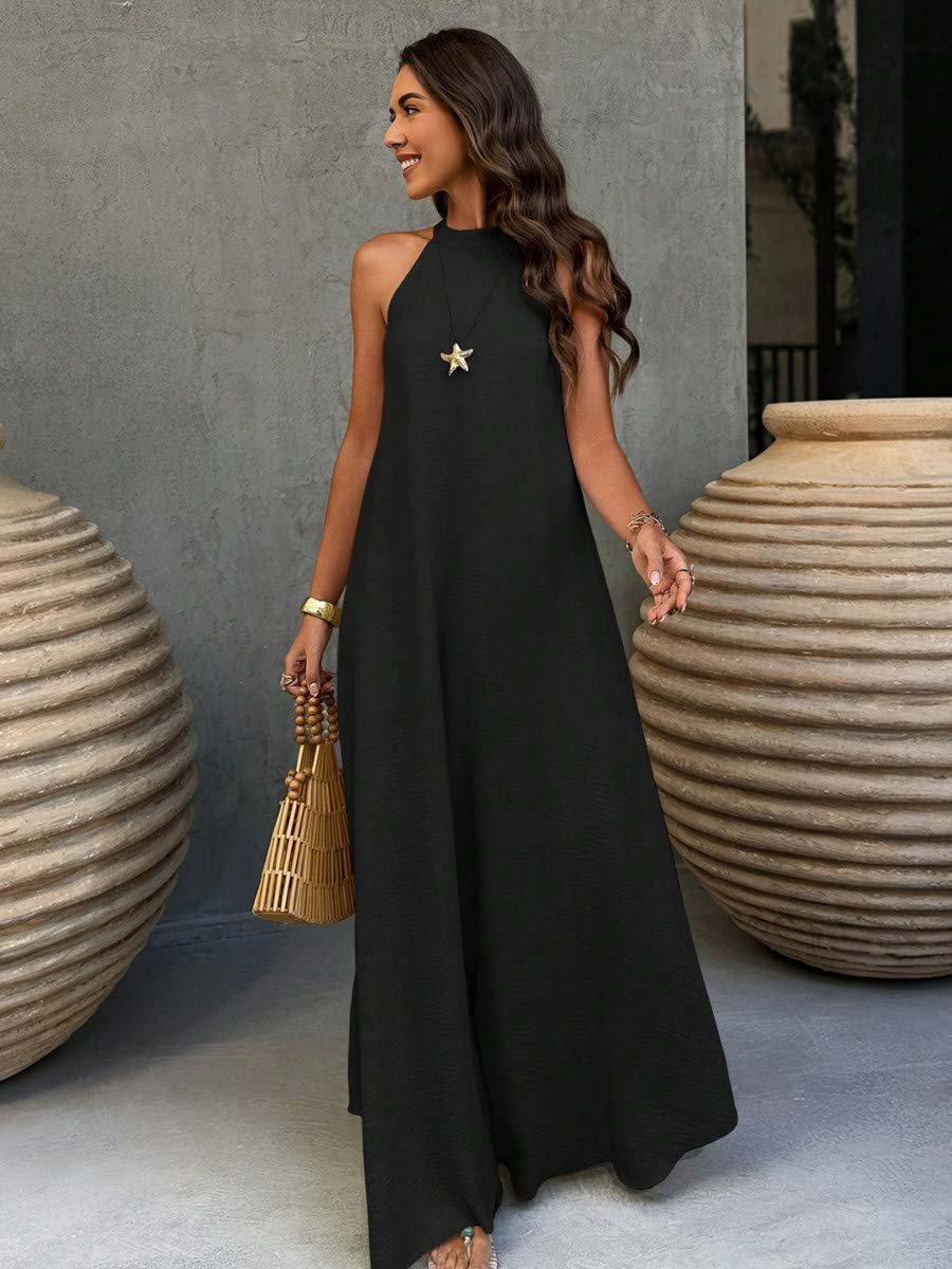 Black Plain Sleeveless A-Line Maxi Dress