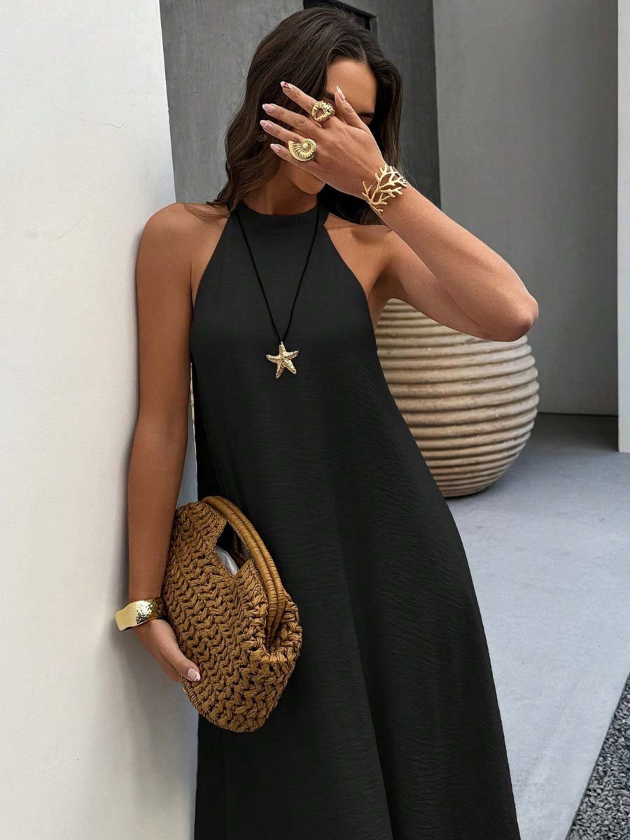 Black Plain Sleeveless A-Line Maxi Dress
