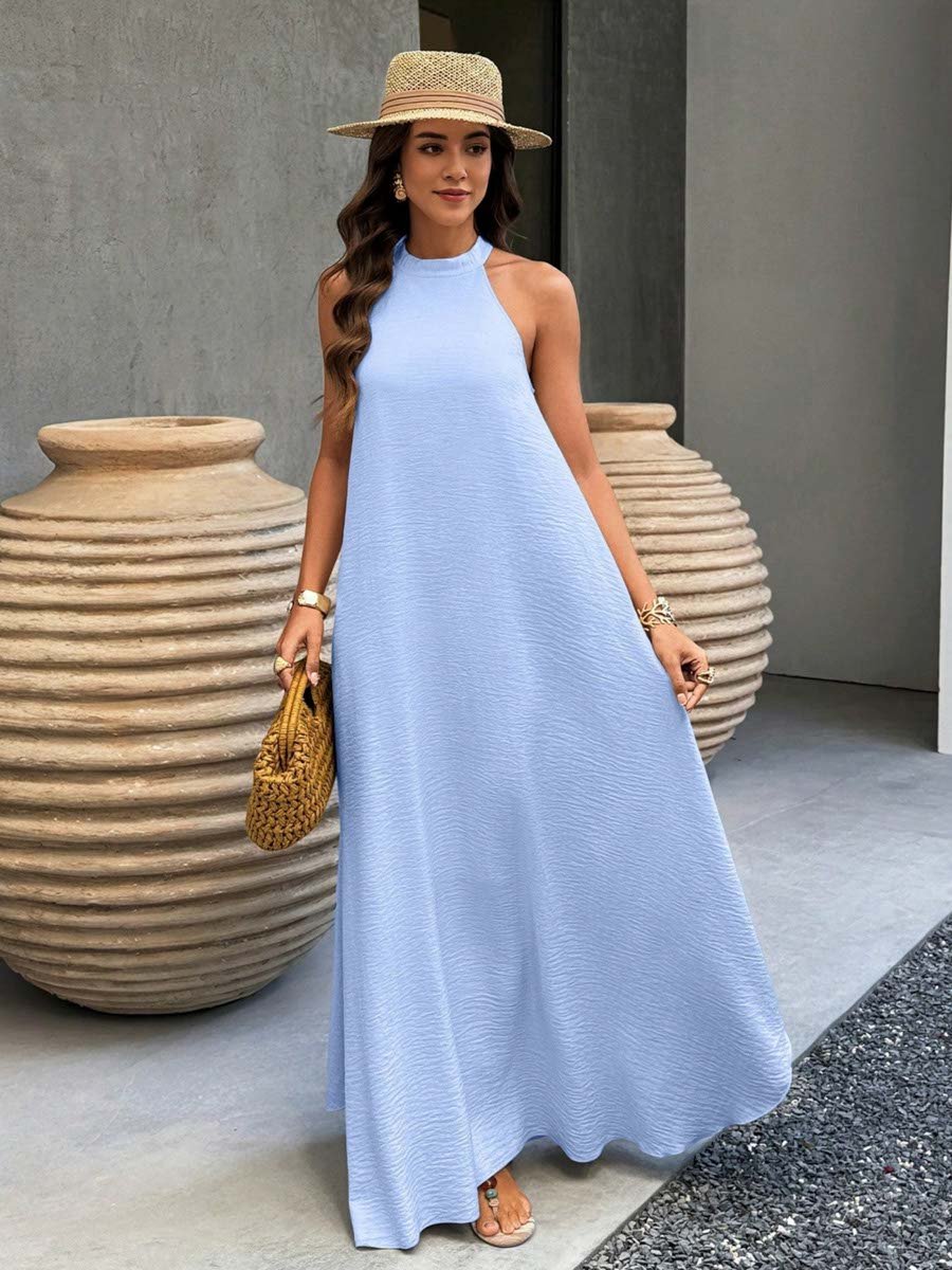 Light Blue Sleeveless A-Line Maxi Dress