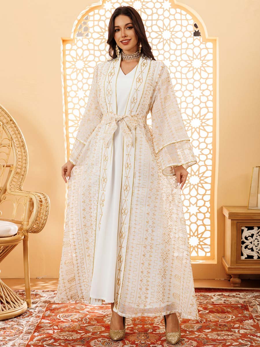 White Embroidered Abaya and Dress Set