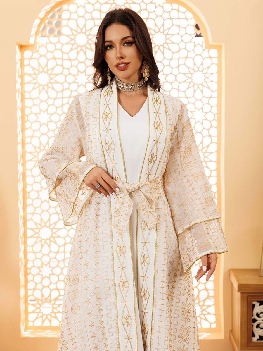 White Embroidered Abaya and Dress Set