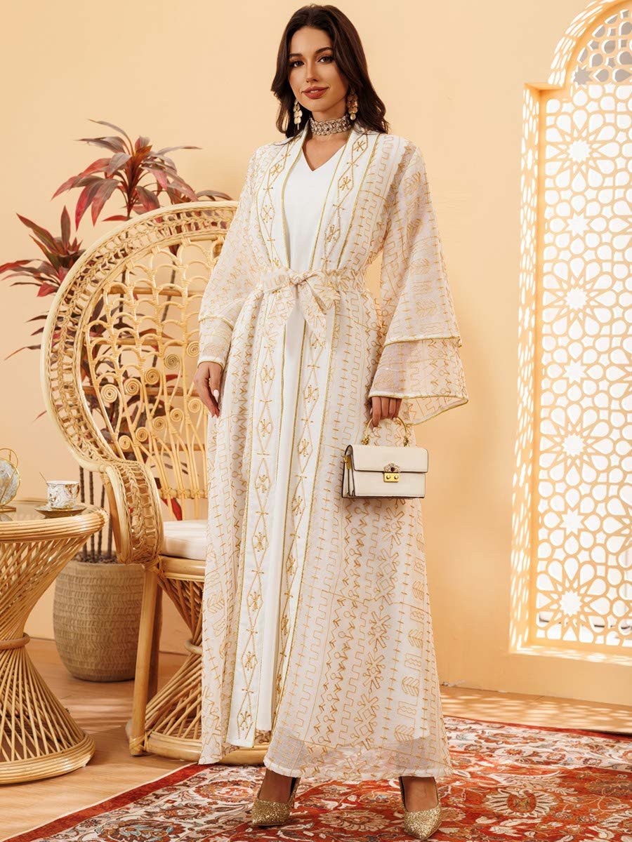 White Embroidered Abaya and Dress Set