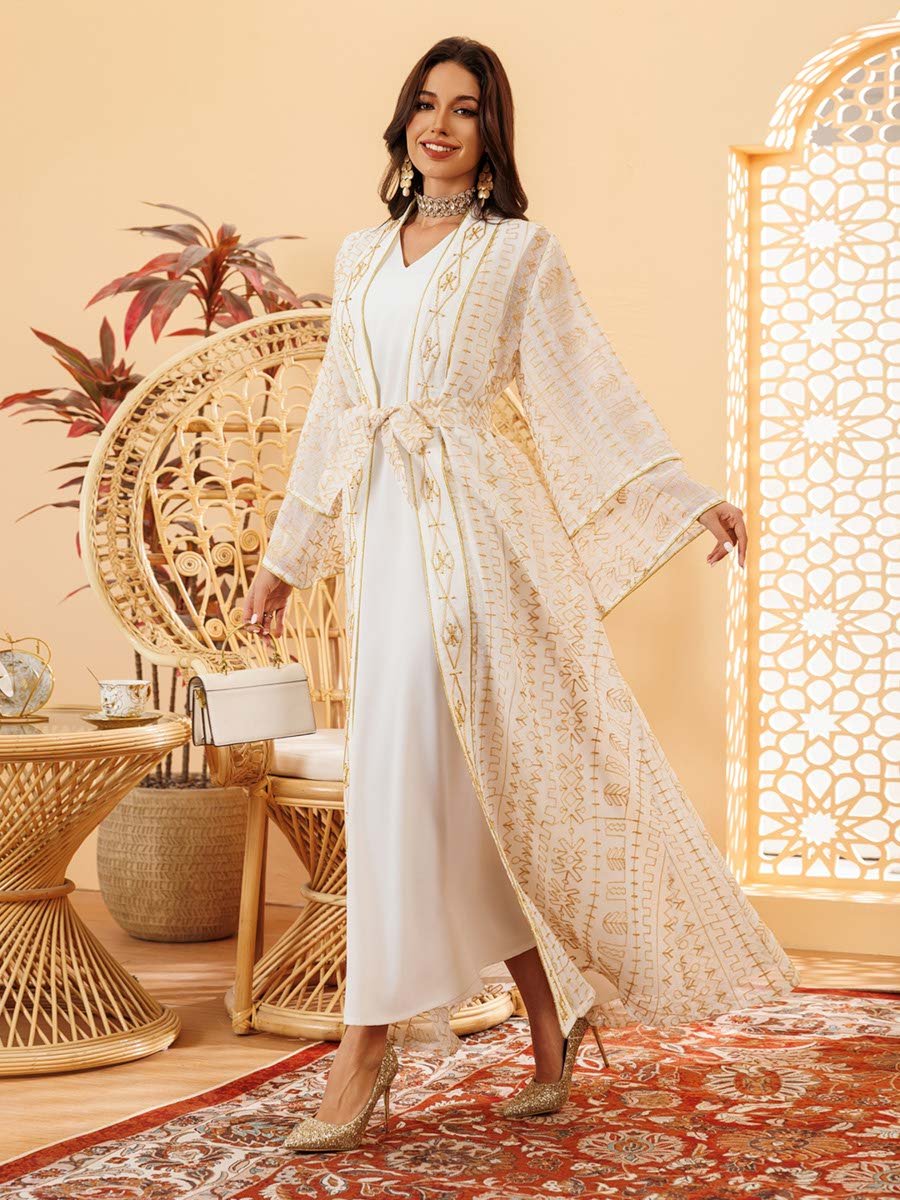 White Embroidered Abaya and Dress Set