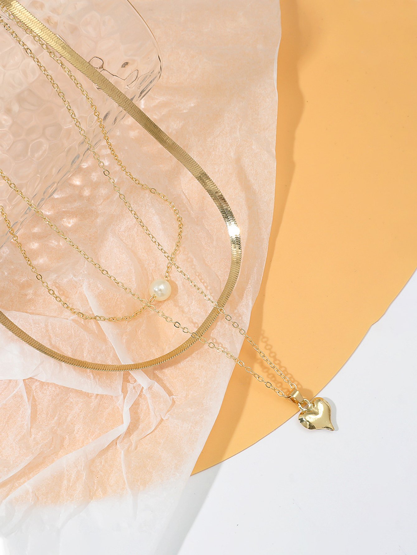 Gold Heart and Pearl Layered Pendant Necklace