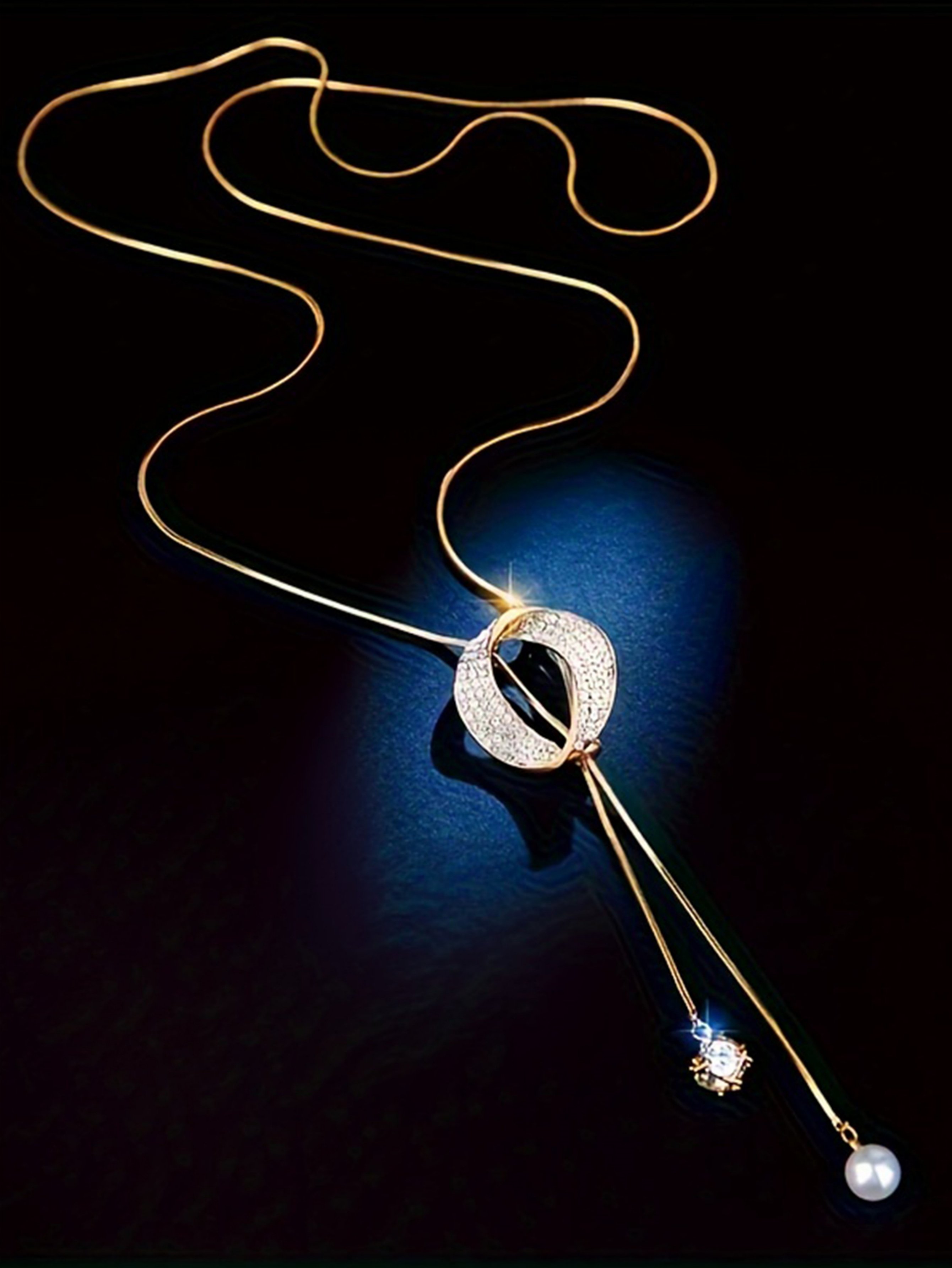 Gold Plated Casual Pendant Necklace with Pearl and Crystal Charm