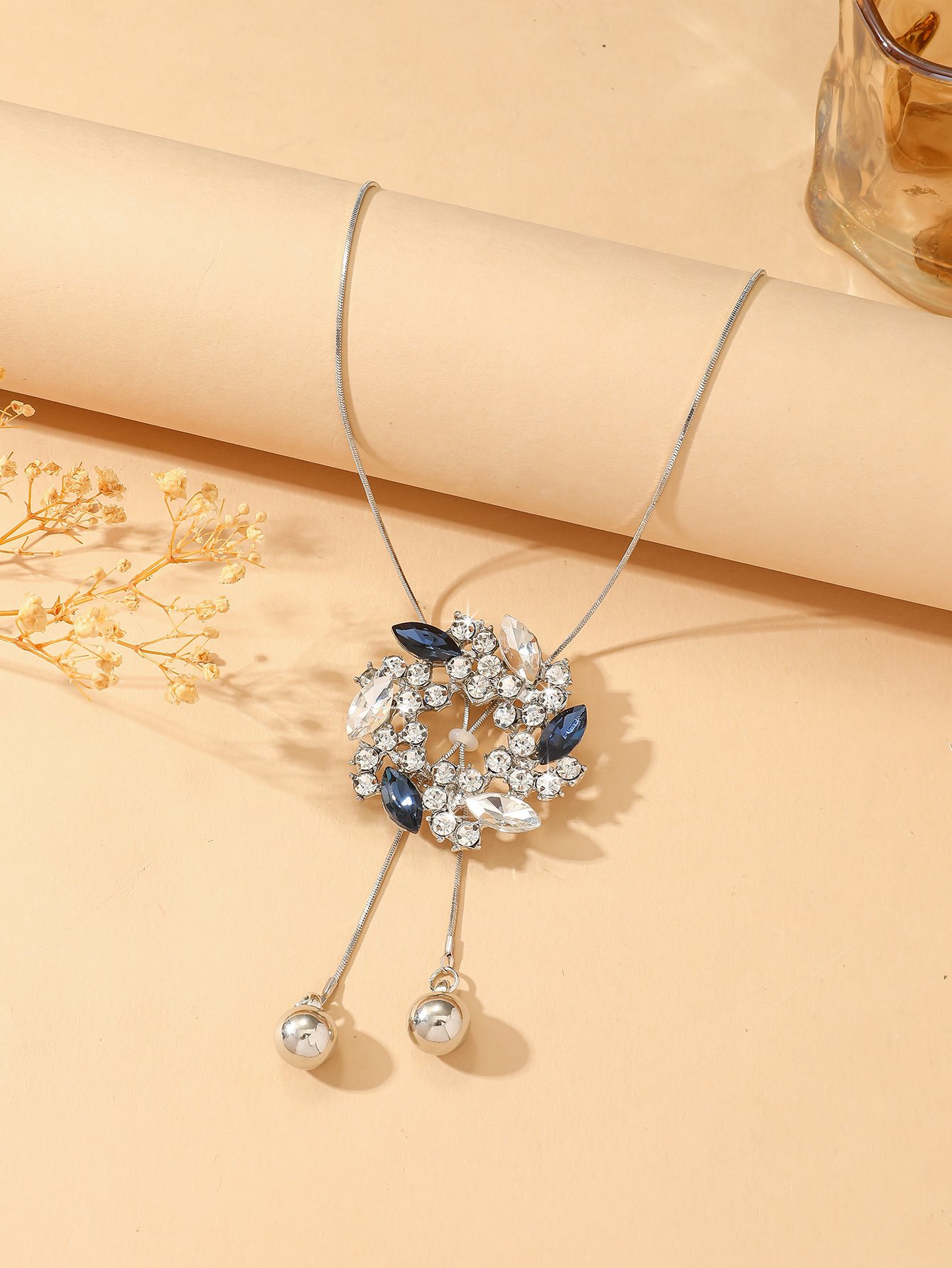 Blue and White Crystal Pendant Necklace