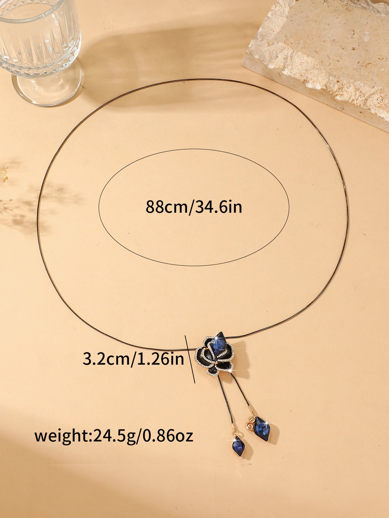 Blue Rose Pendant Necklace