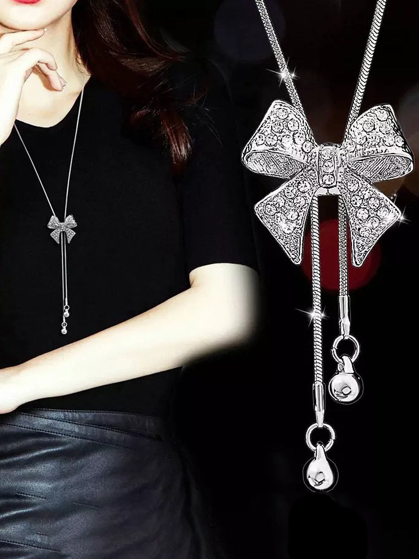 Silver Bow Pendant Necklace