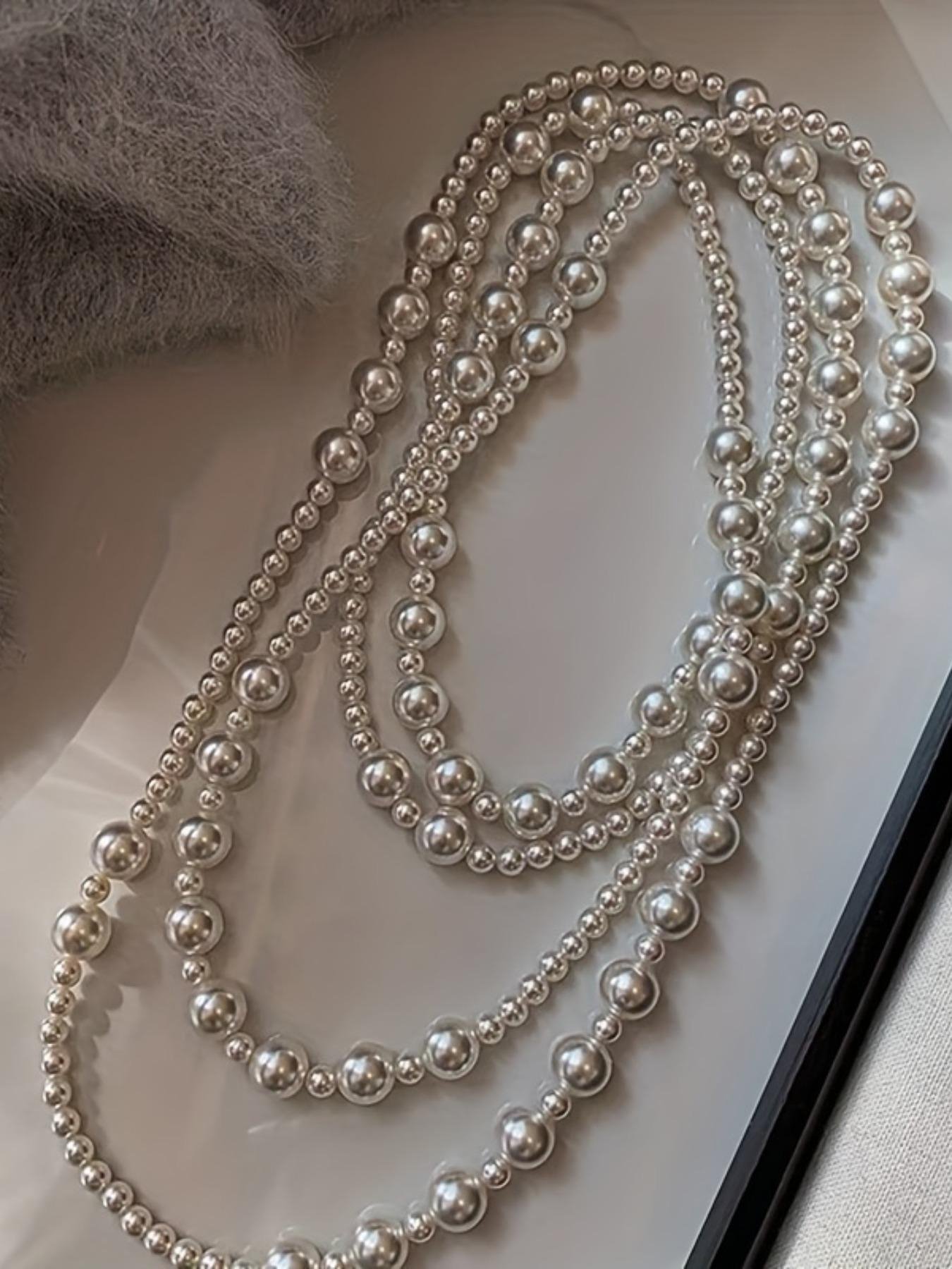 White Pearl Layered Chain Necklace