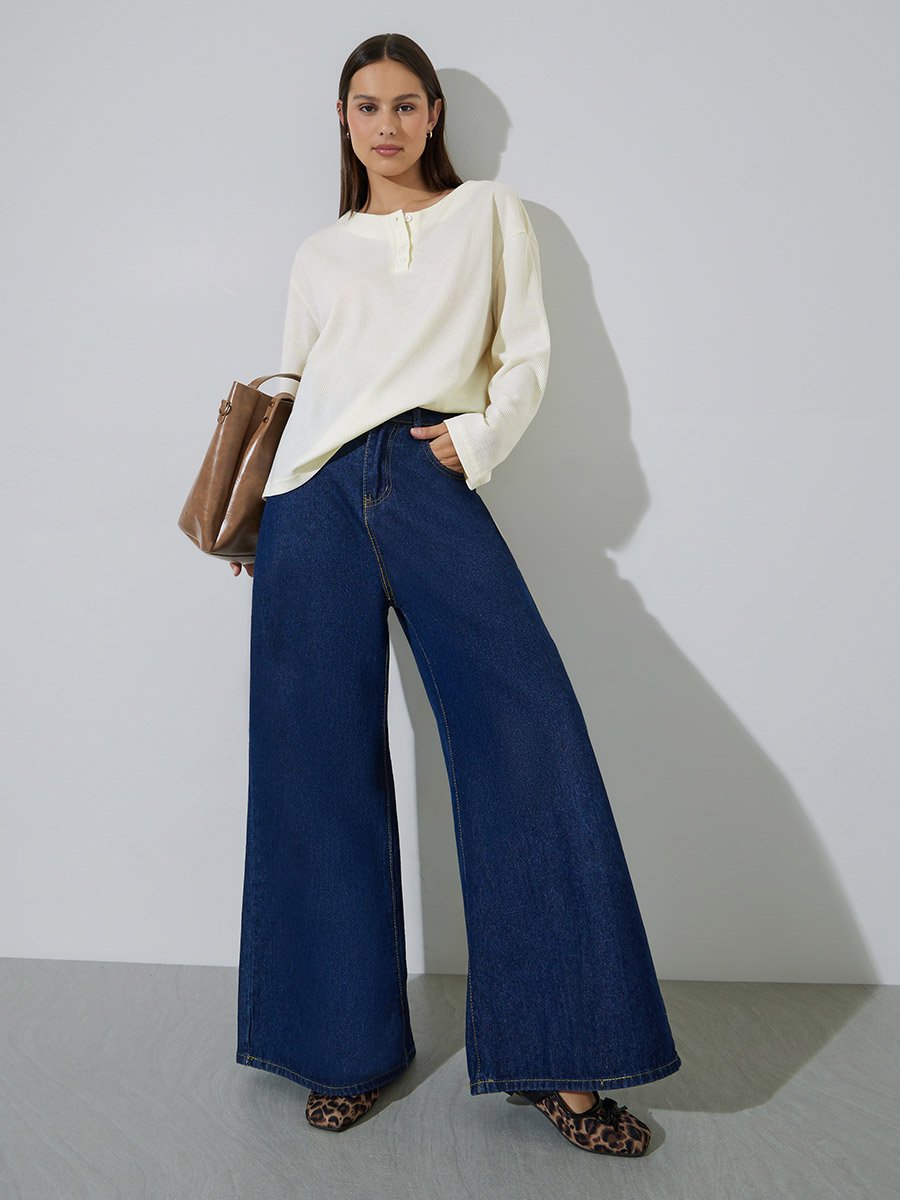 Cream Waffle Knit Oversized T-Shirt