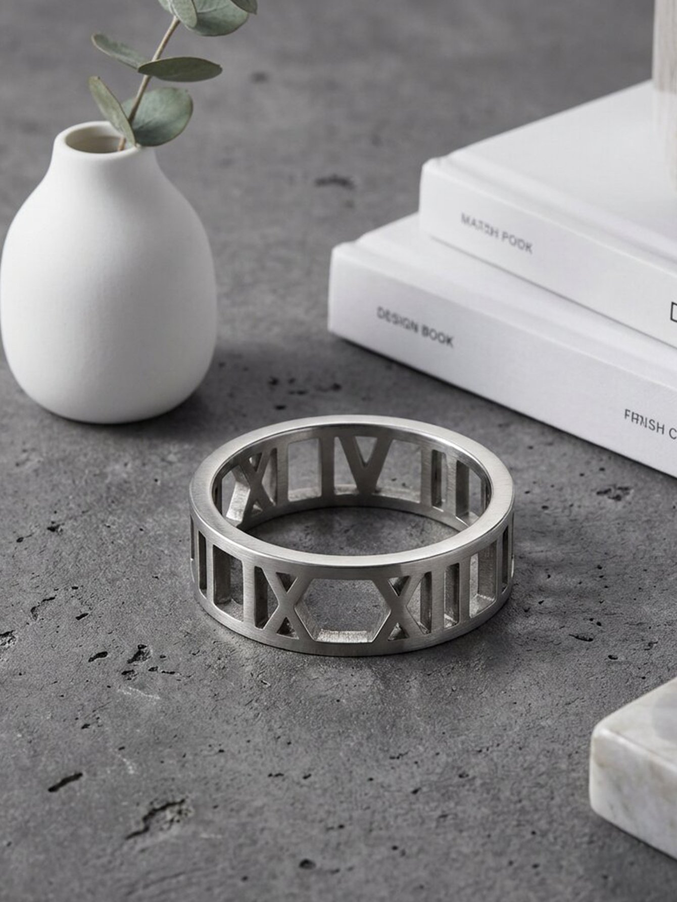 Silver Roman Numeral Cutout Ring