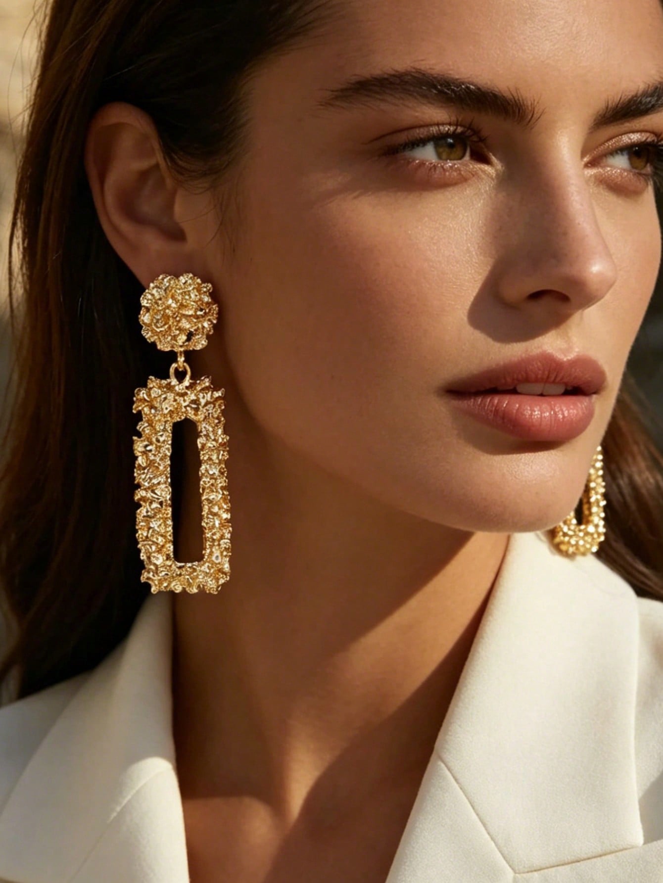 Gold Textured Drop Earrings for Everyday