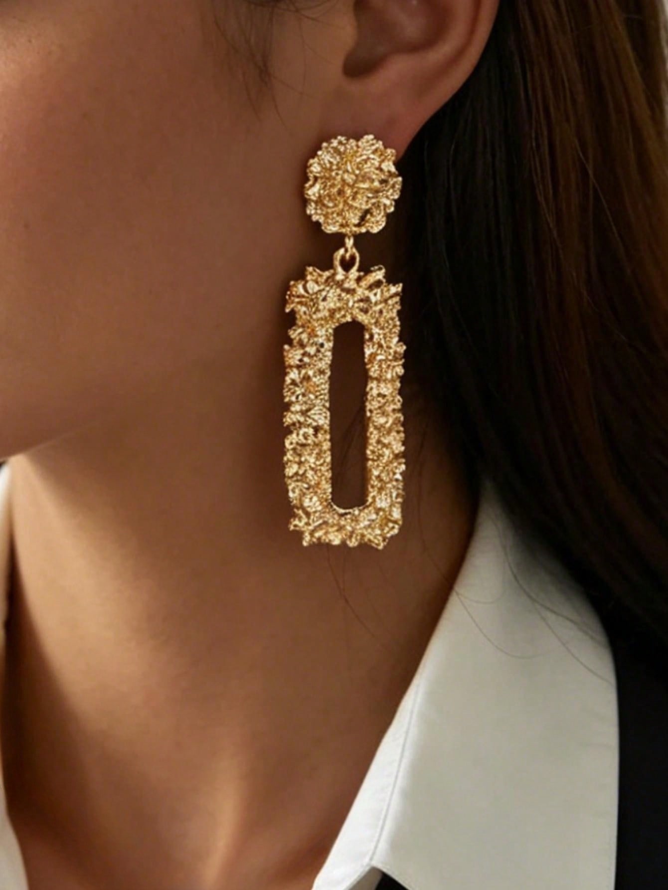 Gold Textured Drop Earrings for Everyday