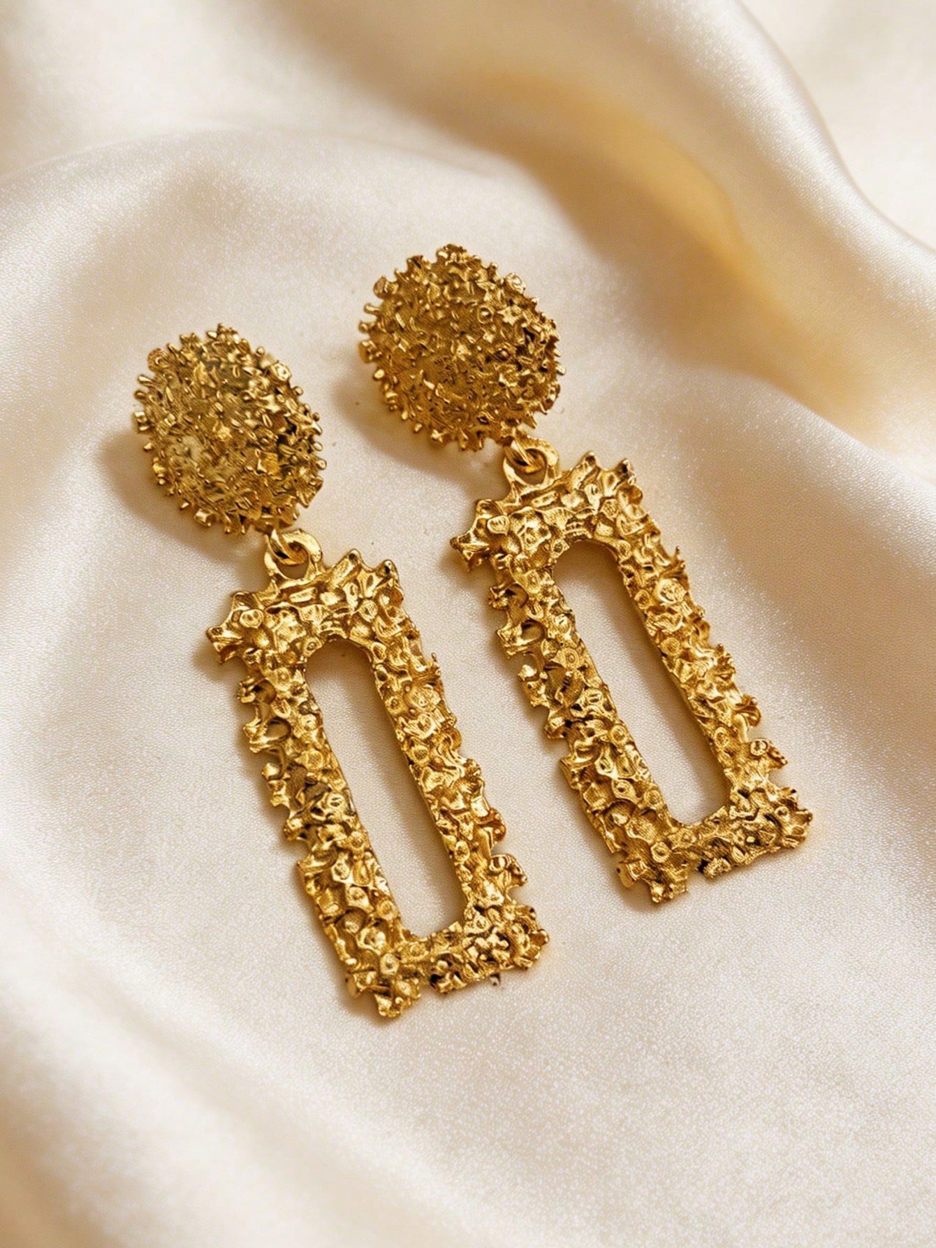 Gold Textured Drop Earrings for Everyday