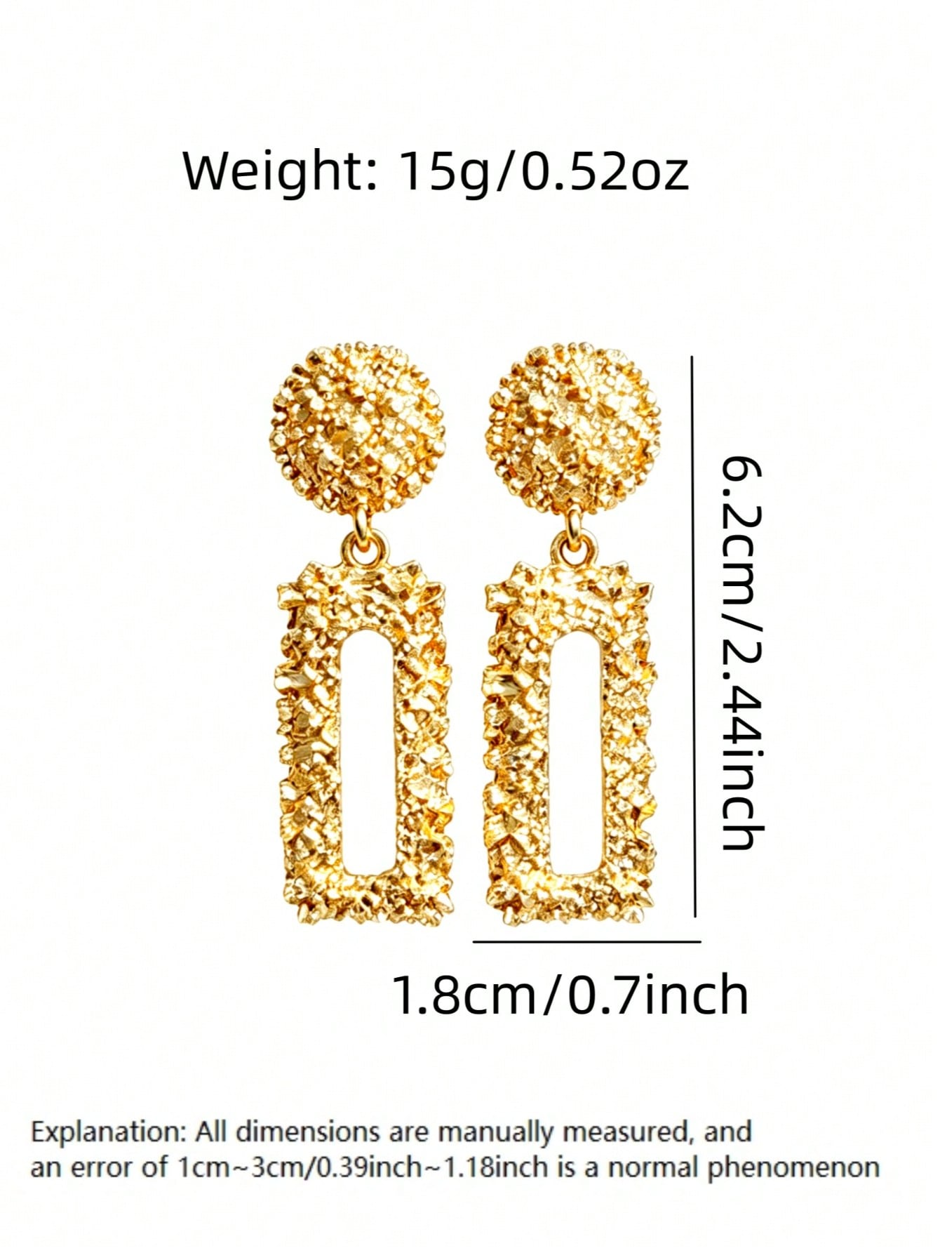 Gold Textured Drop Earrings for Everyday
