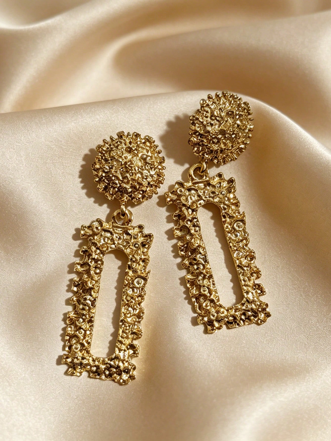 Gold Textured Drop Earrings for Everyday