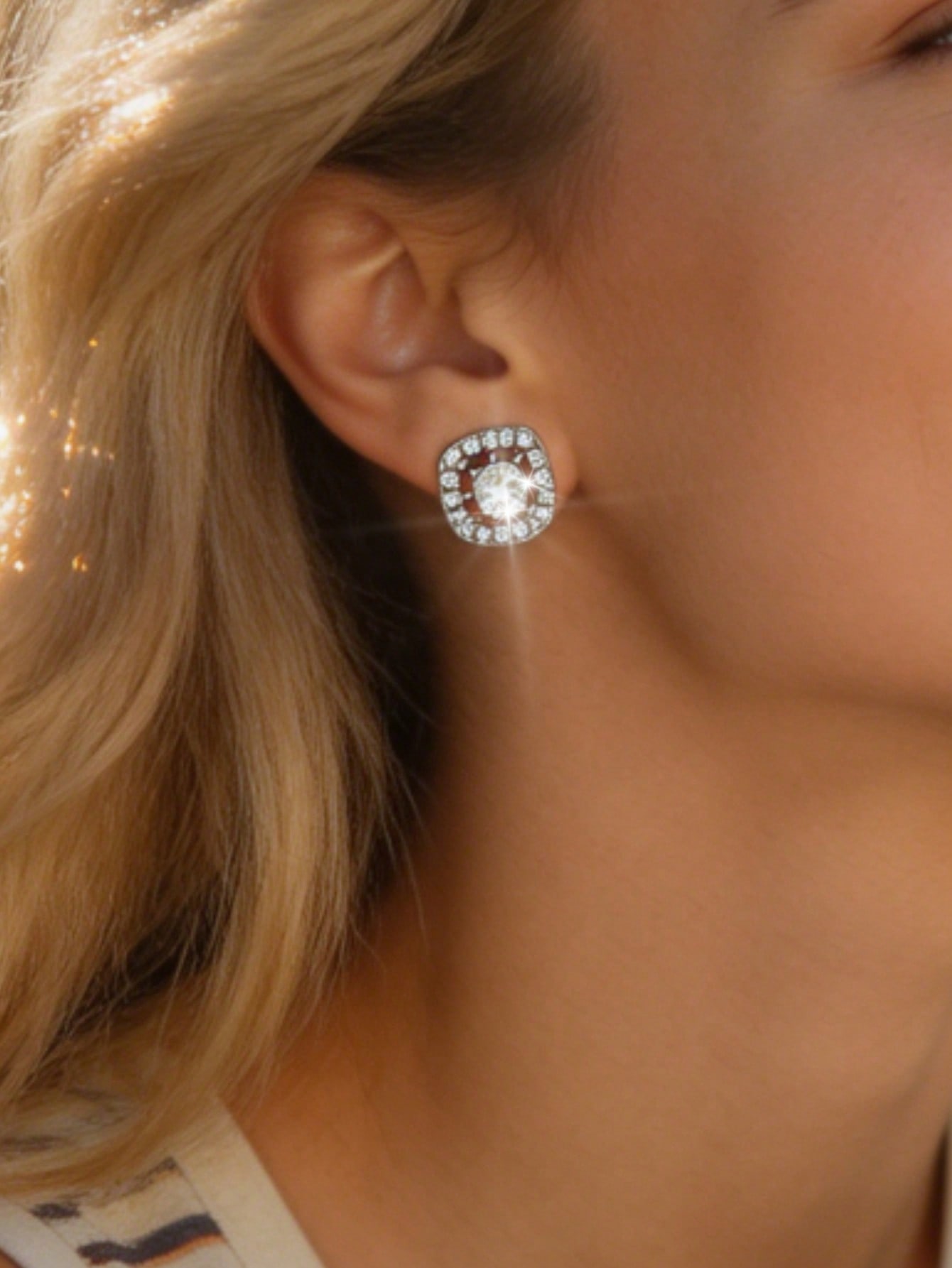 Glamorous Silver Square Rhinestone Earrings for Party and Special Occasions