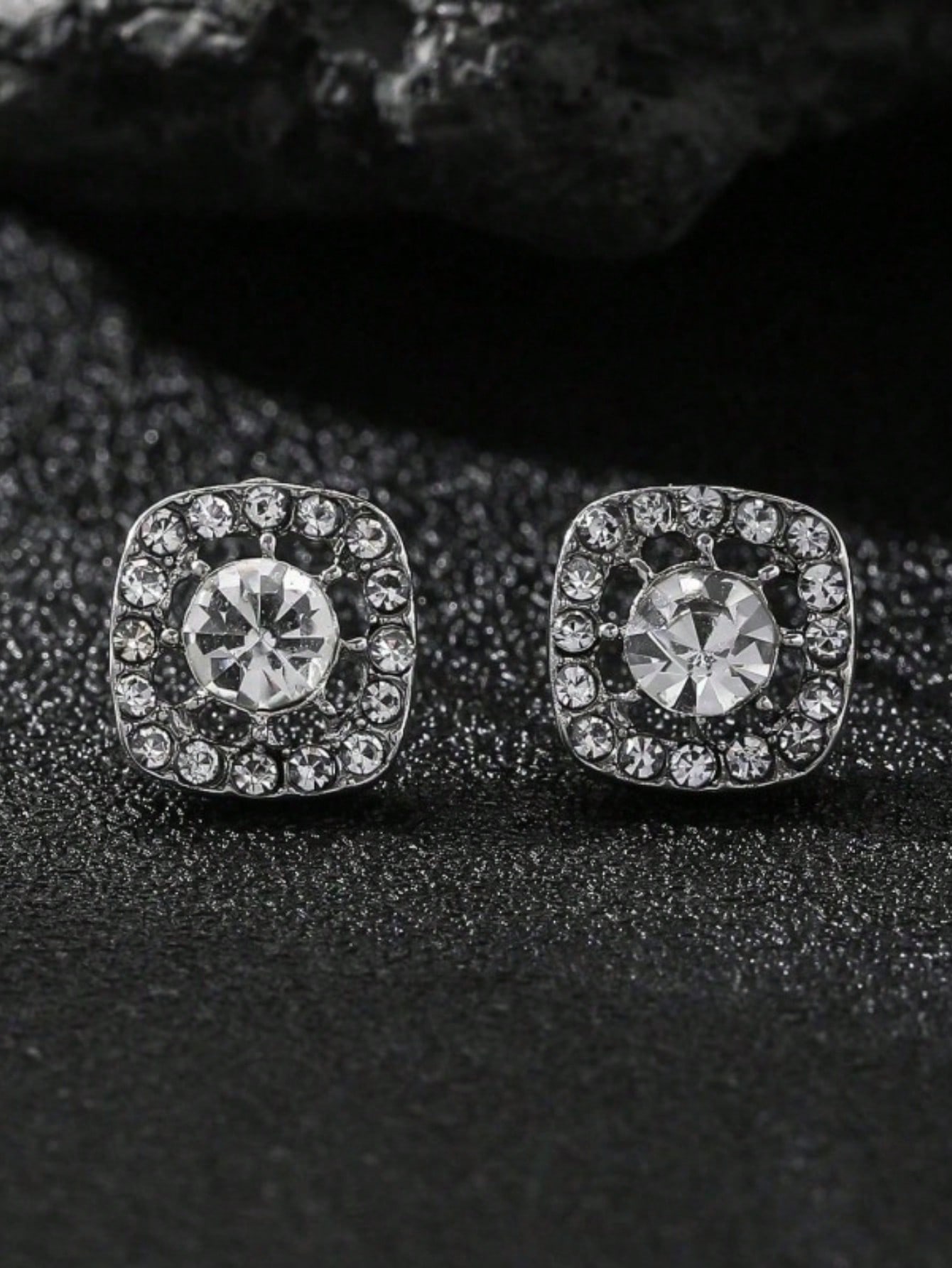 Glamorous Silver Square Rhinestone Earrings for Party and Special Occasions