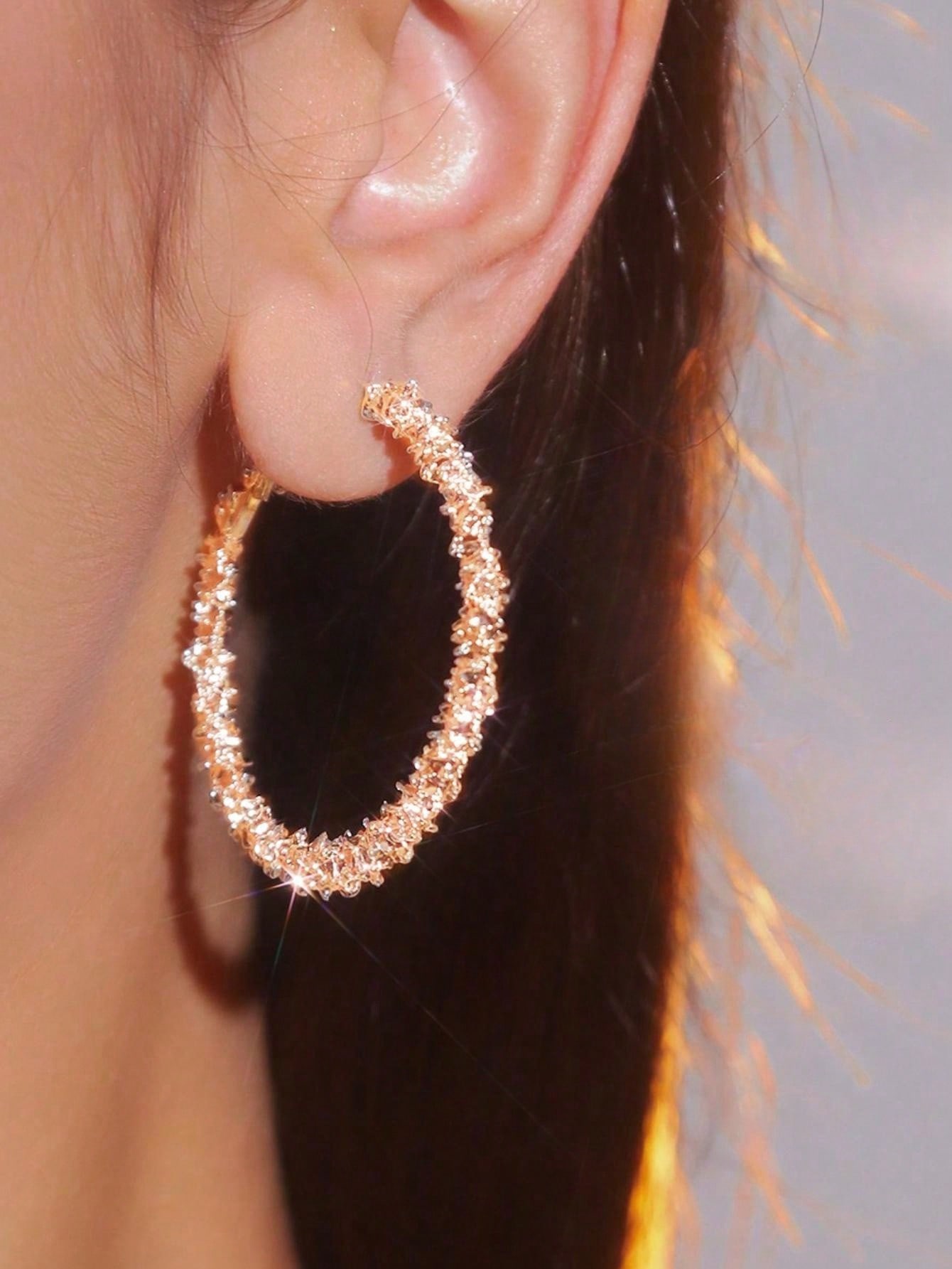 Gold Shimmer Hoop Earrings - Party and Evening Wear