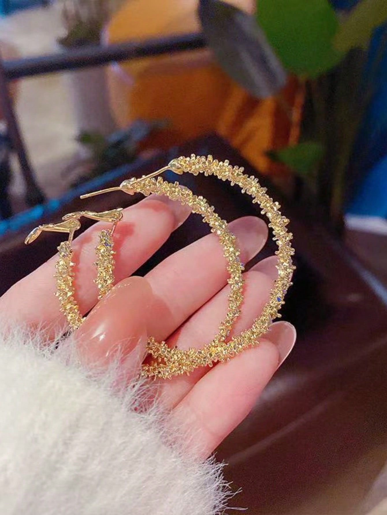 Gold Shimmer Hoop Earrings - Party and Evening Wear