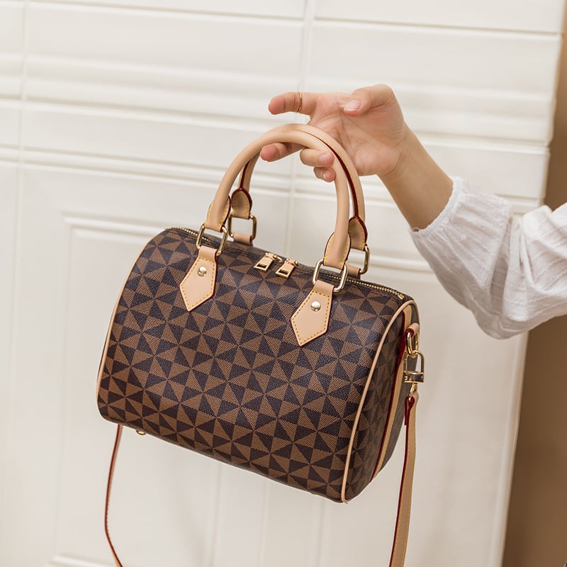 Coffee Brown Geometric Pattern Handbag
