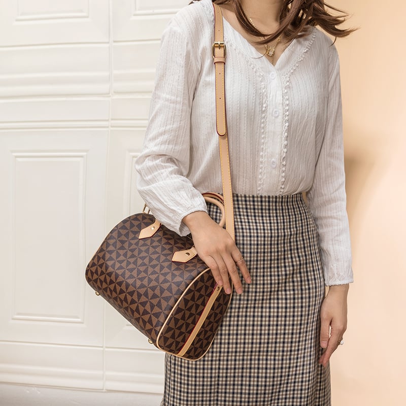 Coffee Brown Geometric Pattern Handbag