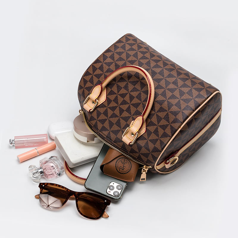 Coffee Brown Geometric Pattern Handbag