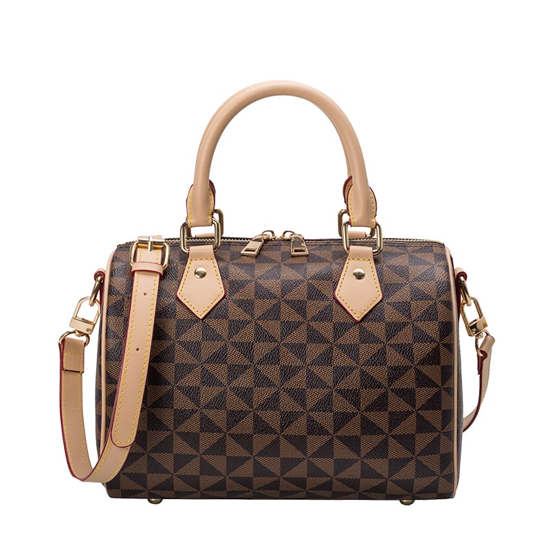 Coffee Brown Geometric Pattern Handbag