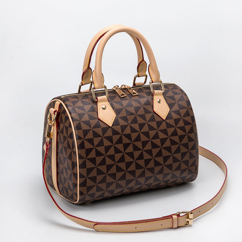 Coffee Brown Geometric Pattern Handbag