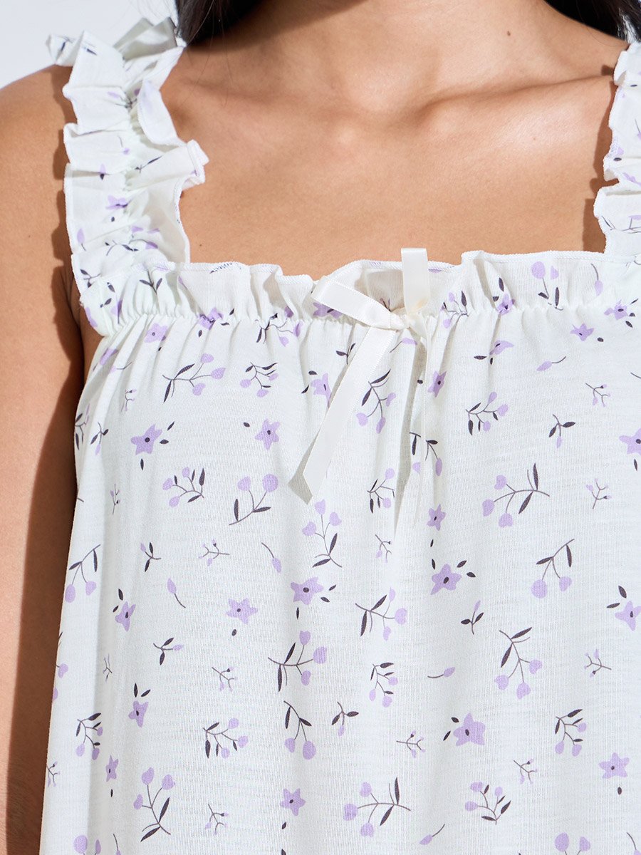 Multi-Color Floral Print Ruffle Straps Maxi Nightdress