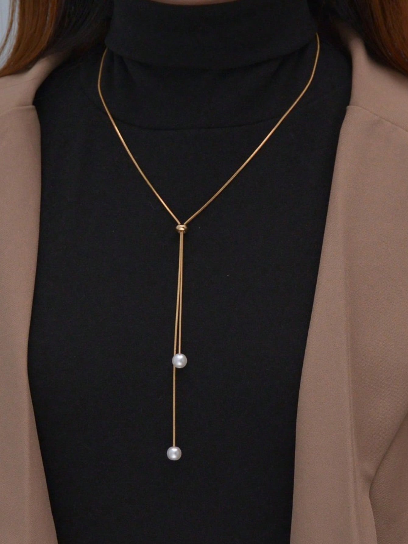 Gold Chain Y-Necklace with Pearl Accents