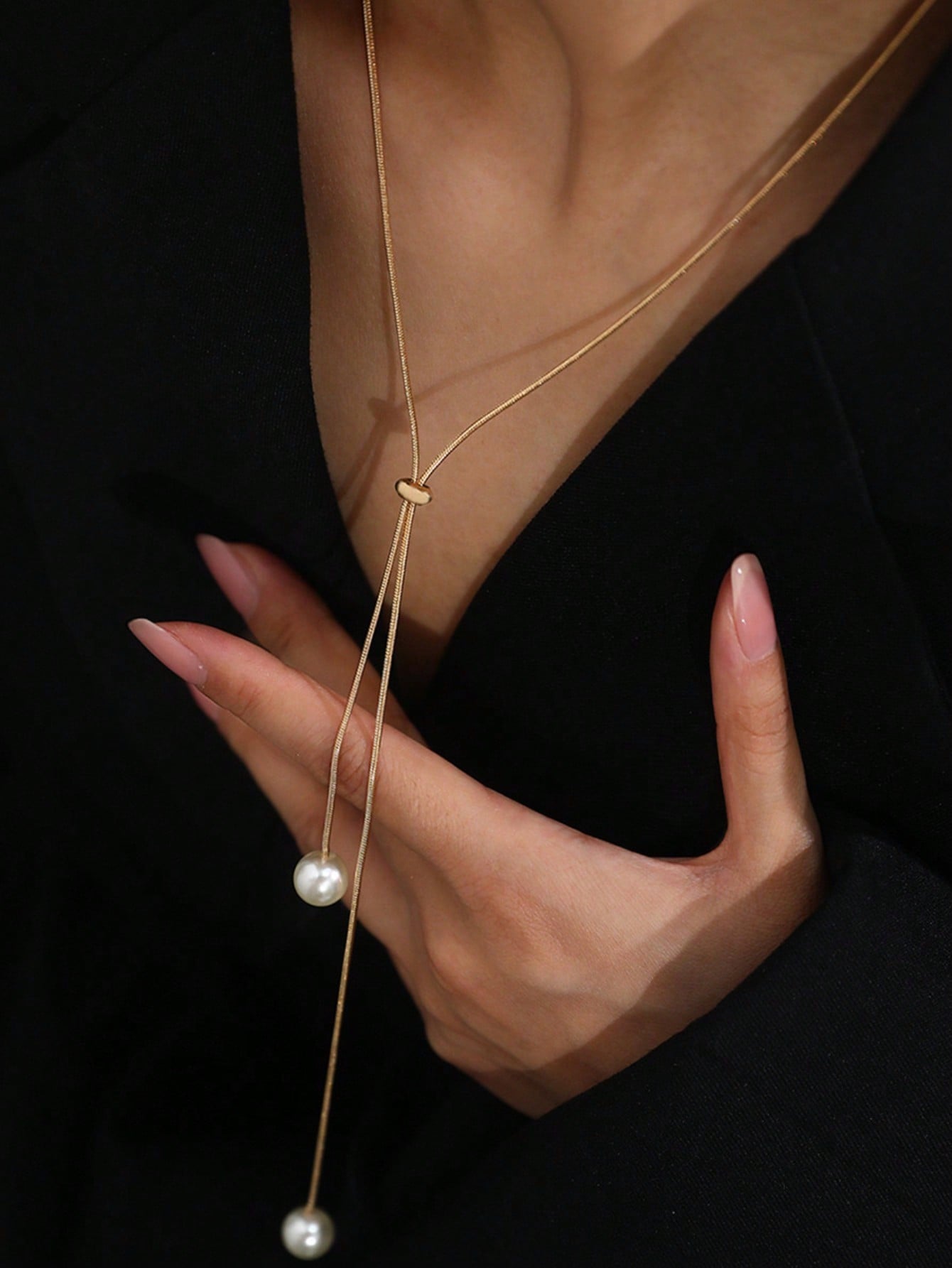 Gold Chain Y-Necklace with Pearl Accents