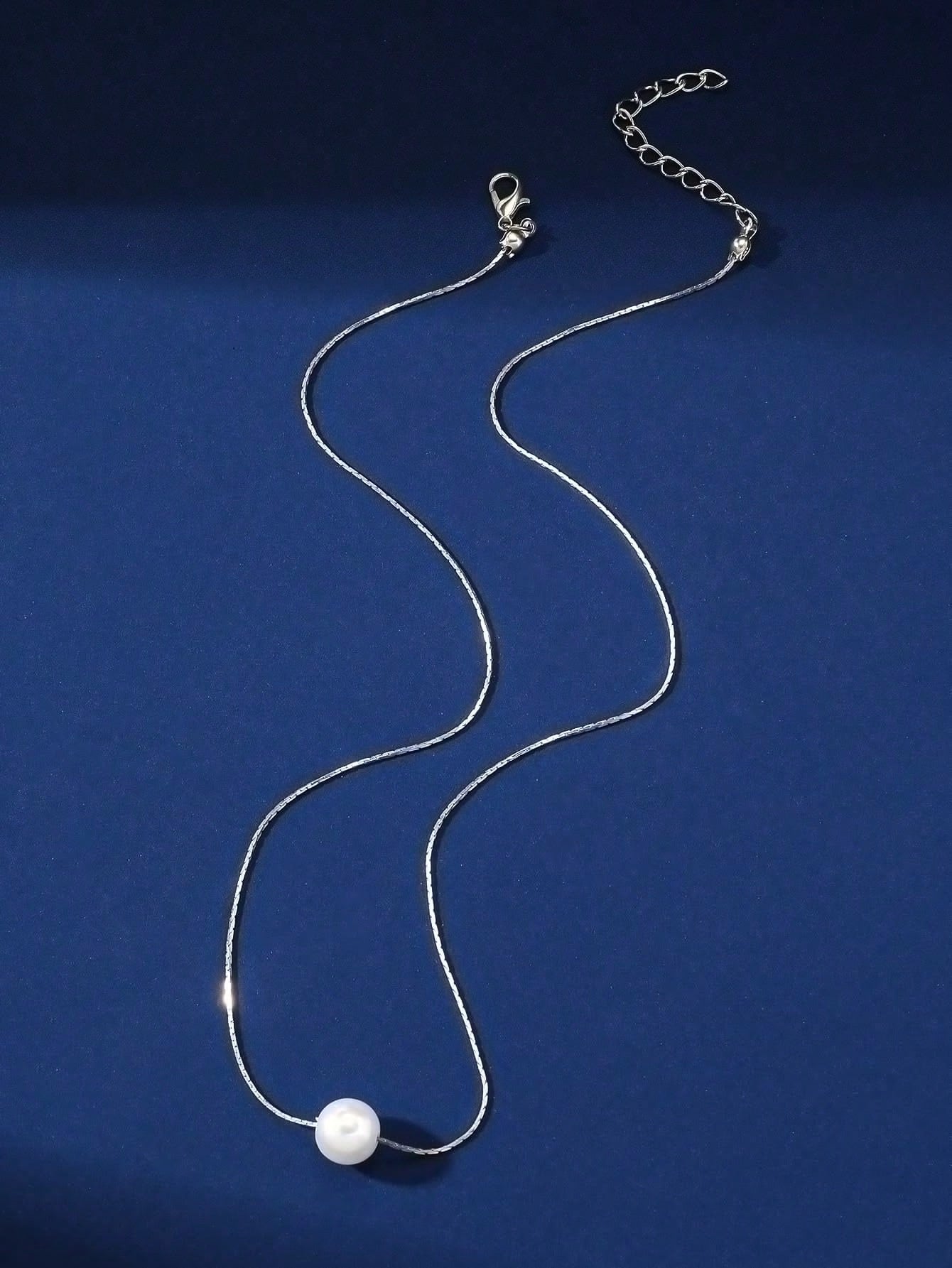 Silver Chain Necklace with Single Pearl Pendant