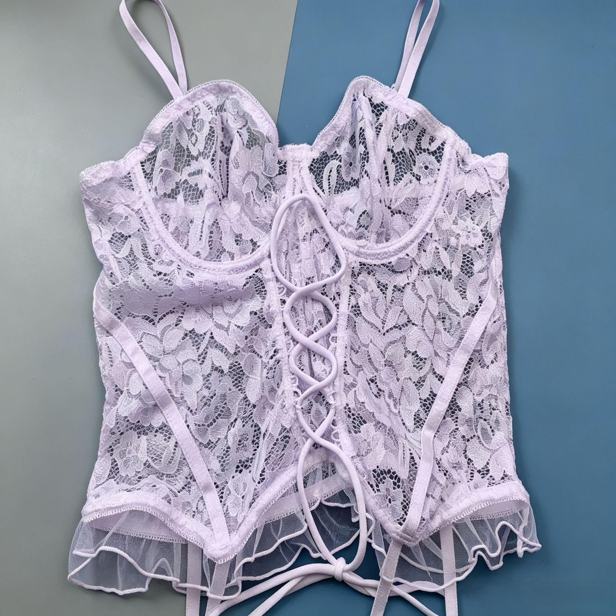 Purple Floral Lace Bralette and Short Lingerie Set