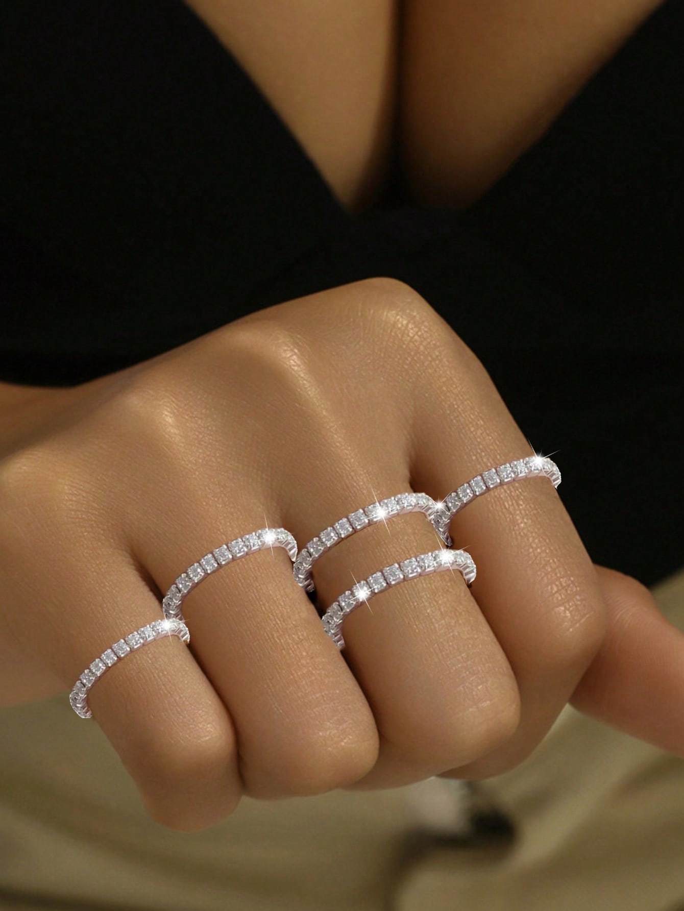 Silver Rhinestone Eternity Rings