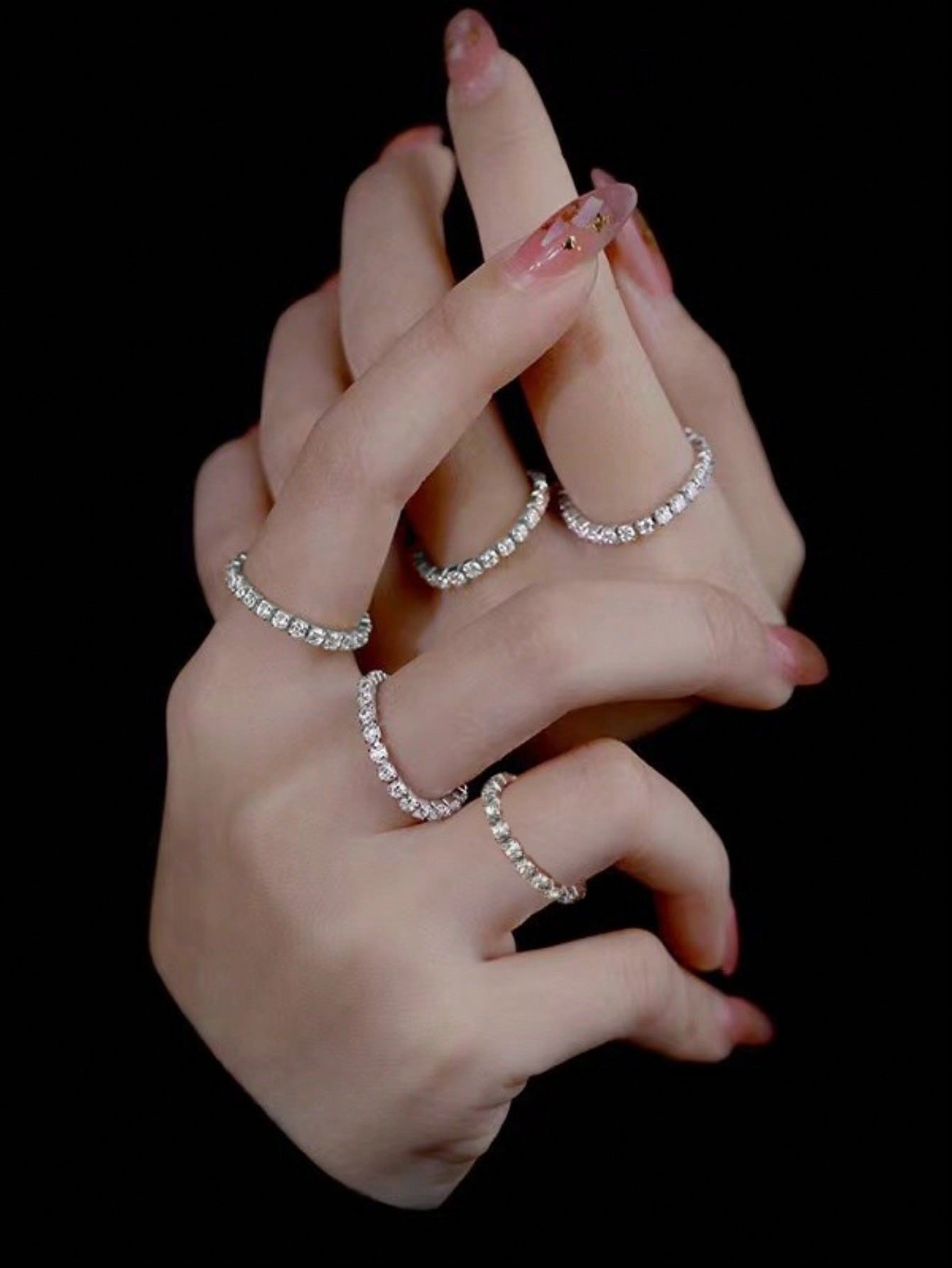 Silver Rhinestone Eternity Rings