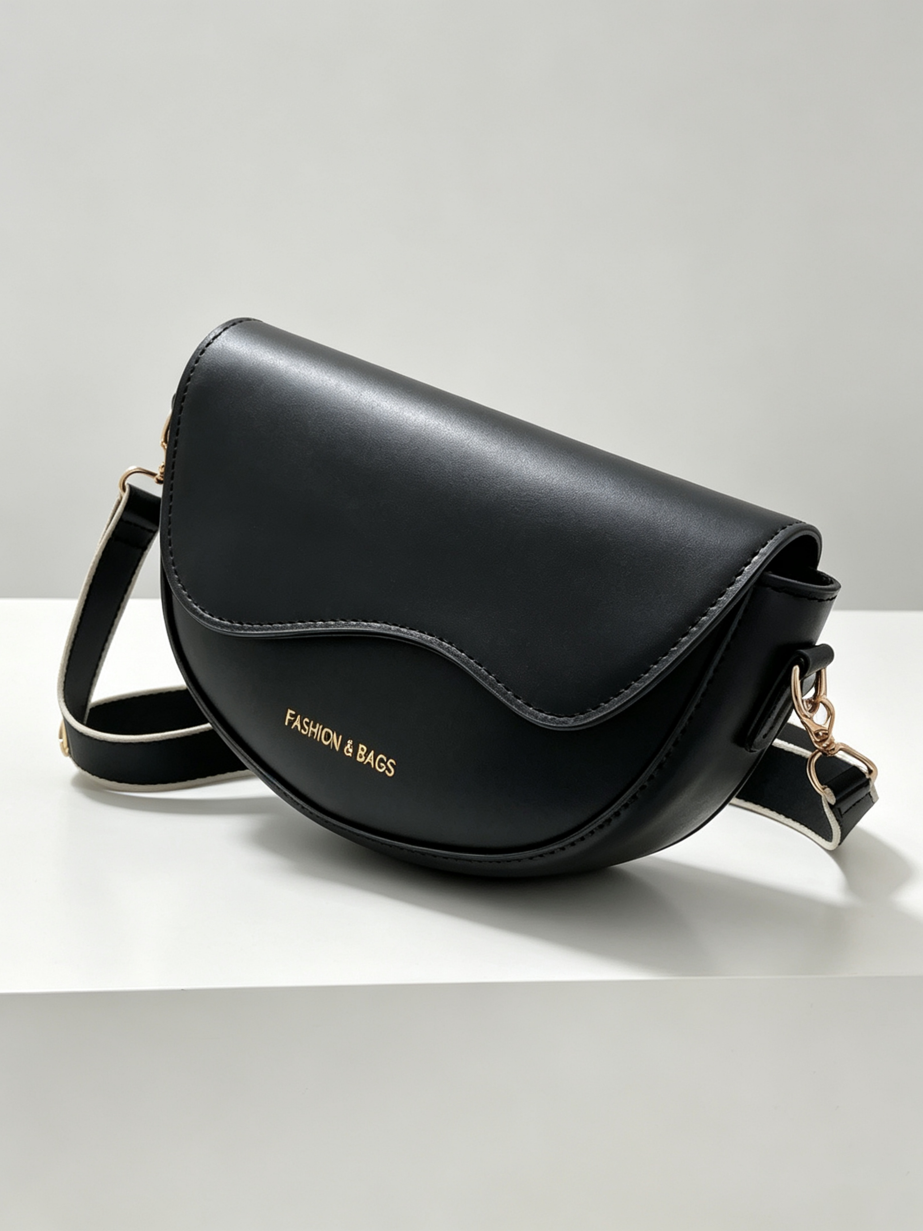 Black Slogan Crossbody Bag with Magnetic