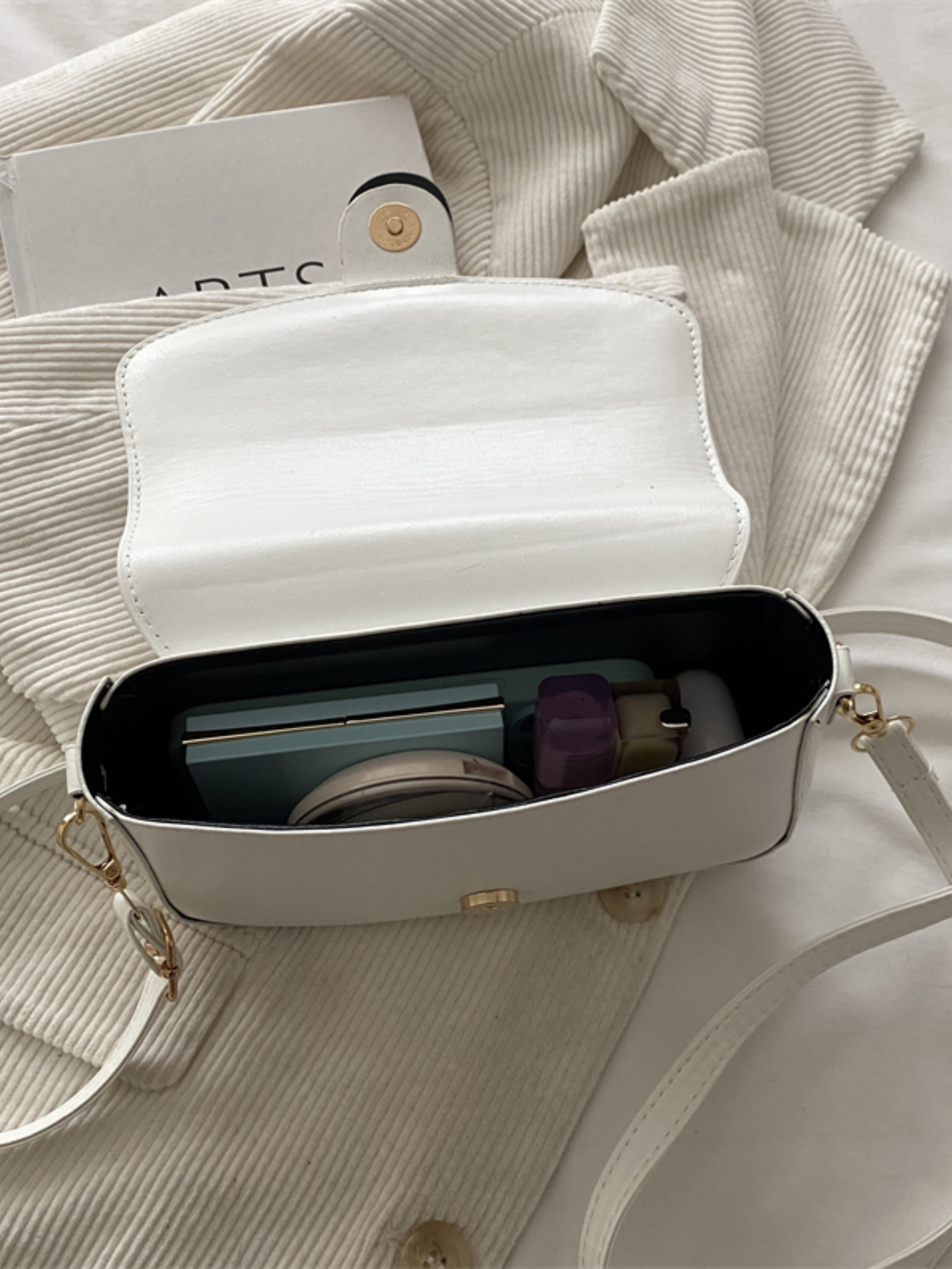 White Solid Crossbody Bag with Buckle