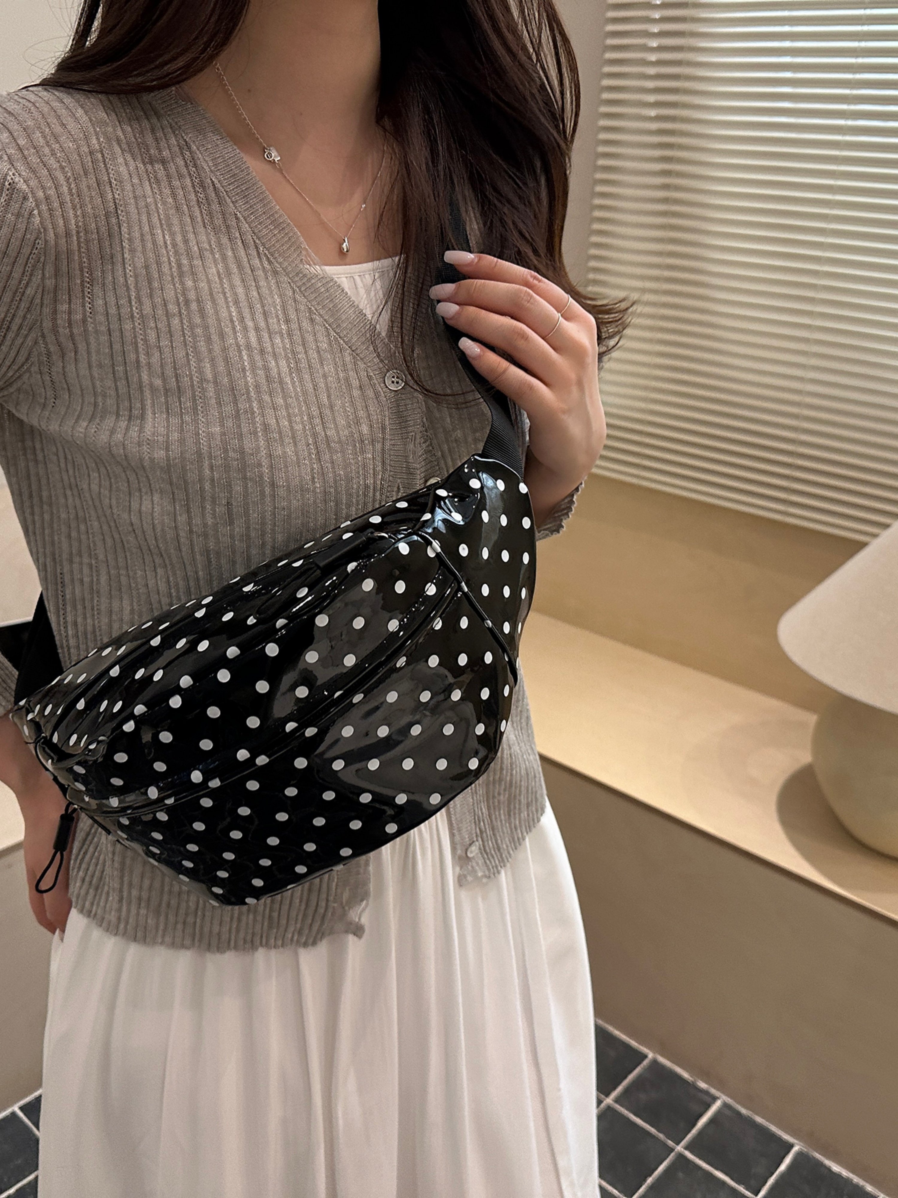Black Printed Crossbody Bag with Zip