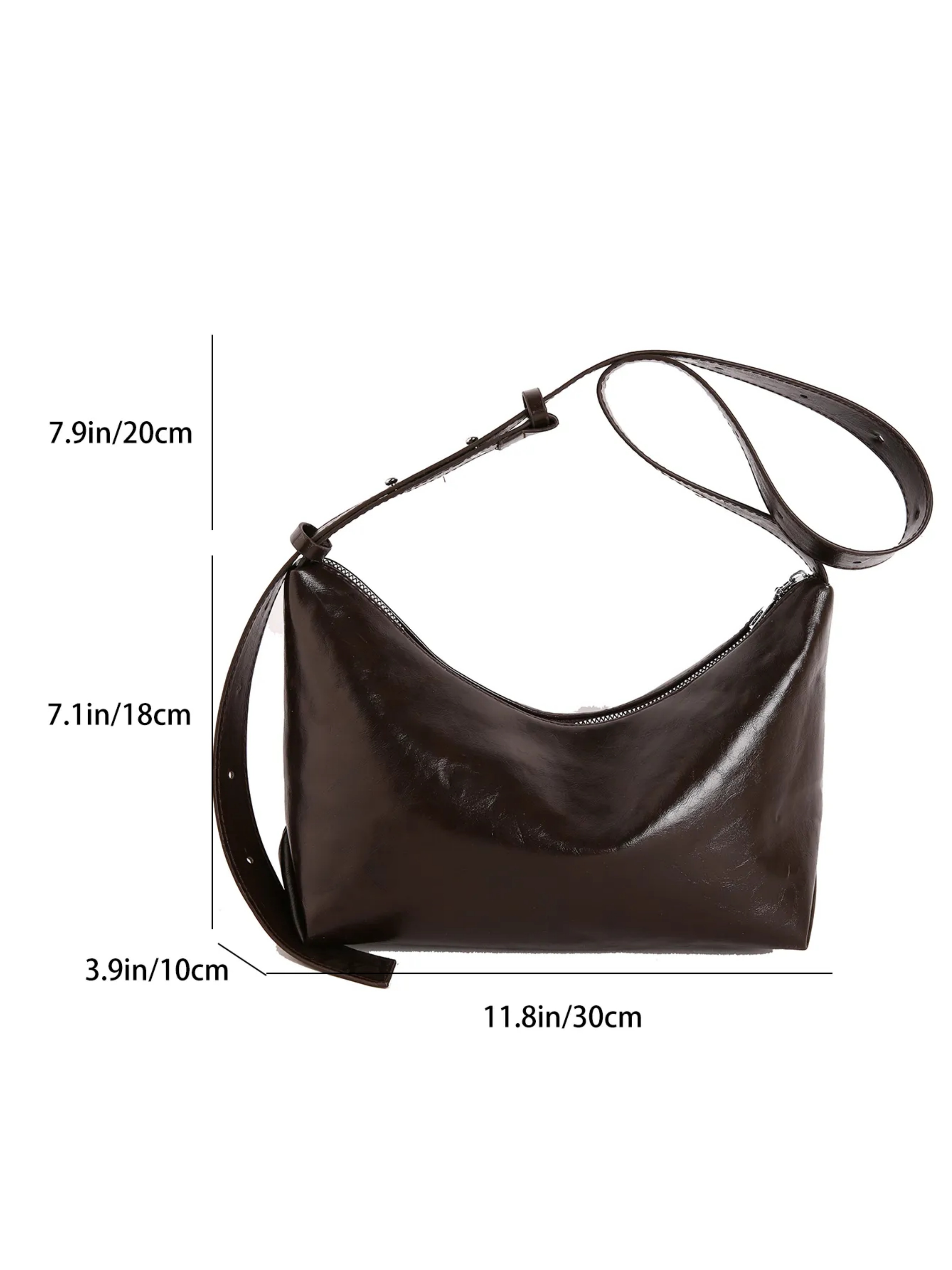 Coffee Brown Solid Crossbody Bag with Zip