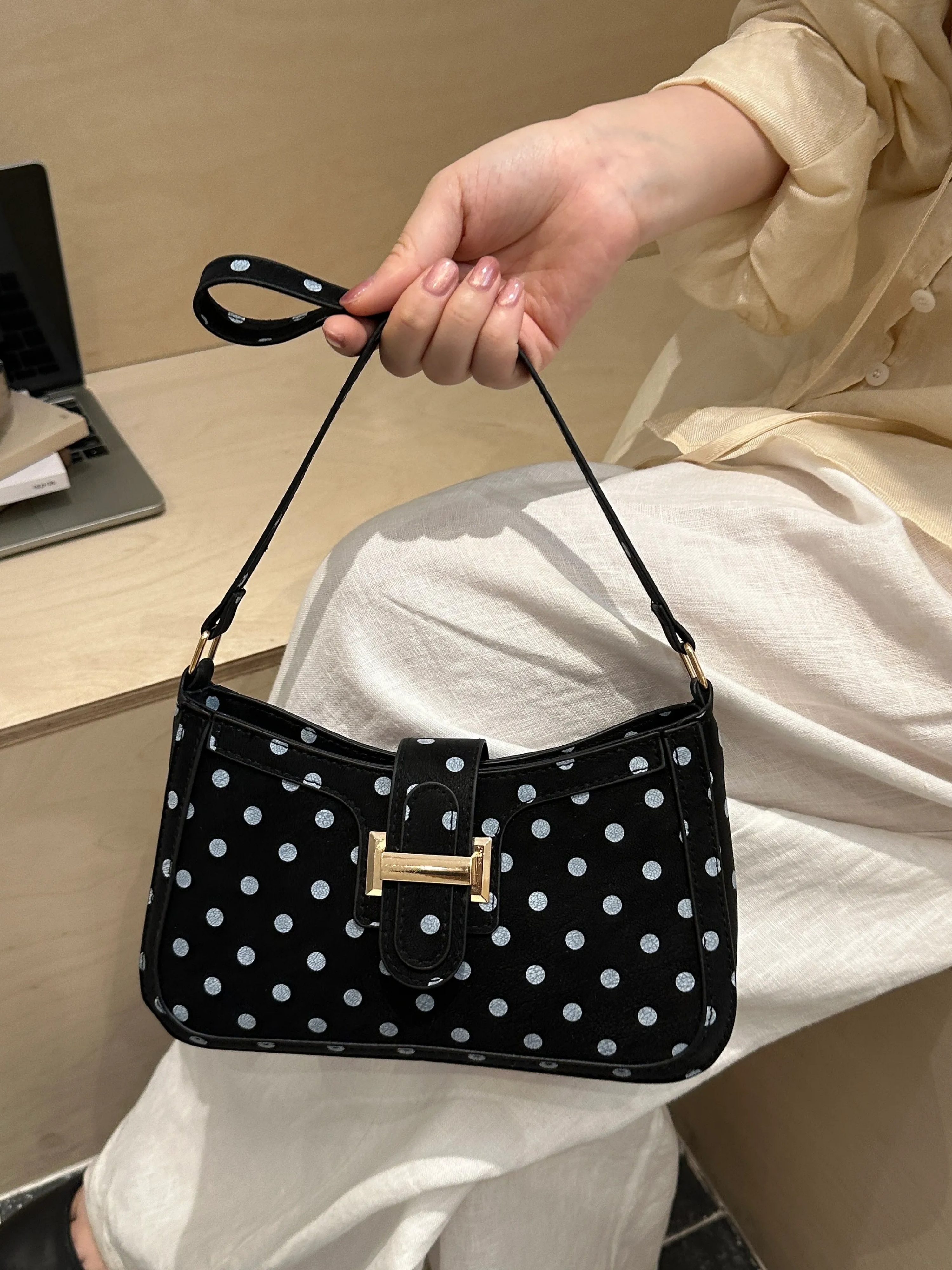 Black Printed Shoulder Bag with Zip