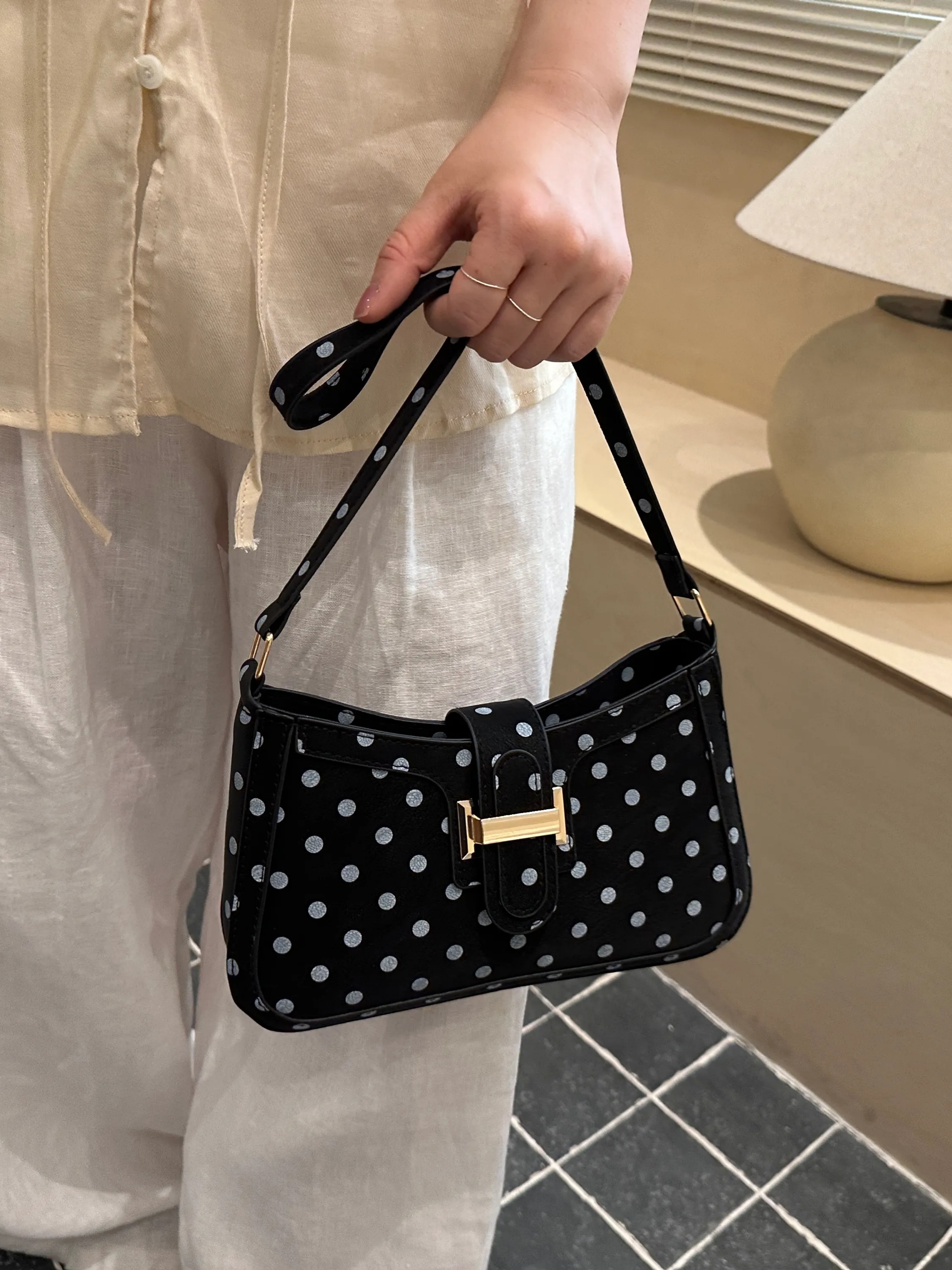 Black Printed Shoulder Bag with Zip