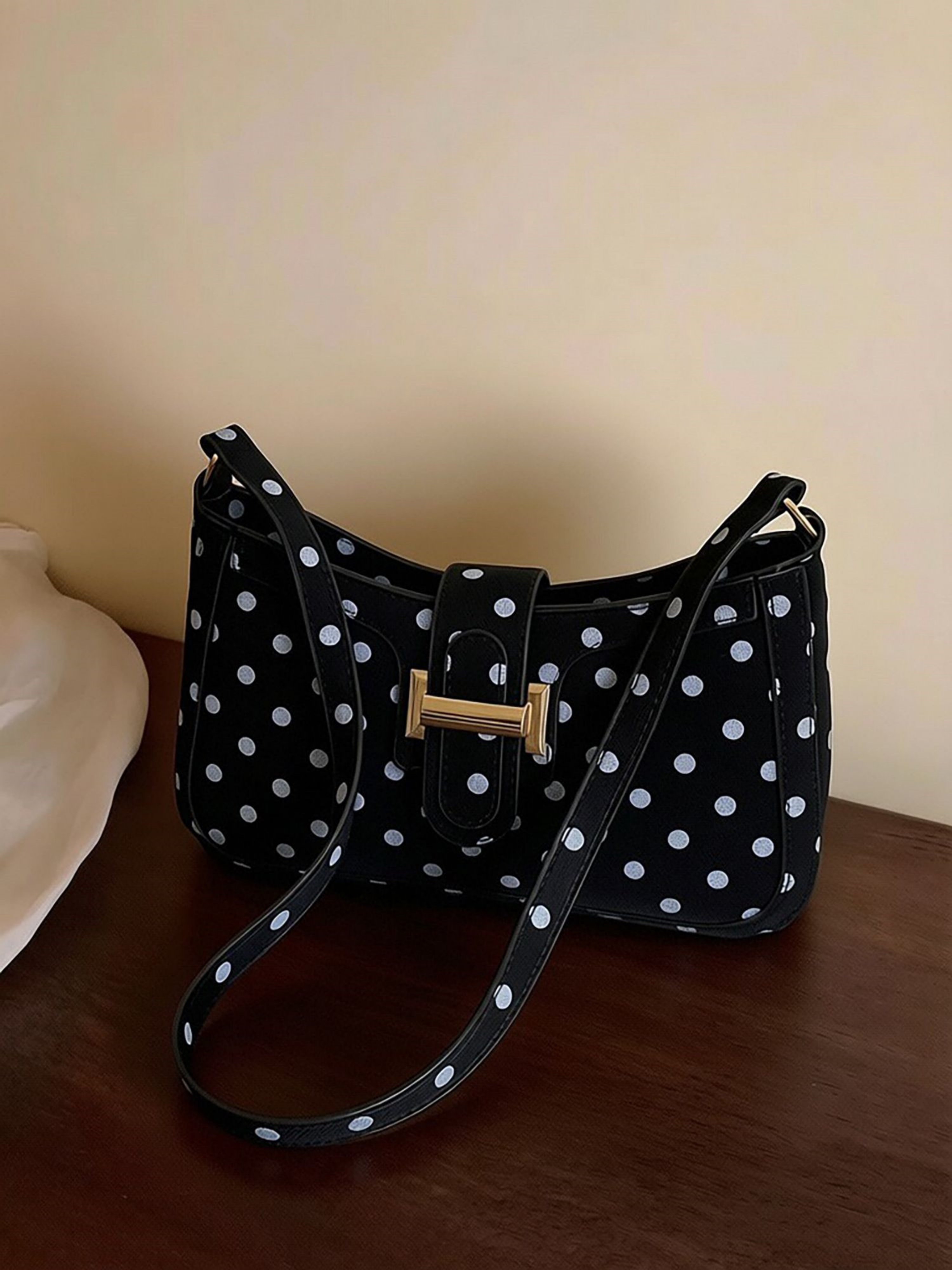 Black Printed Shoulder Bag with Zip